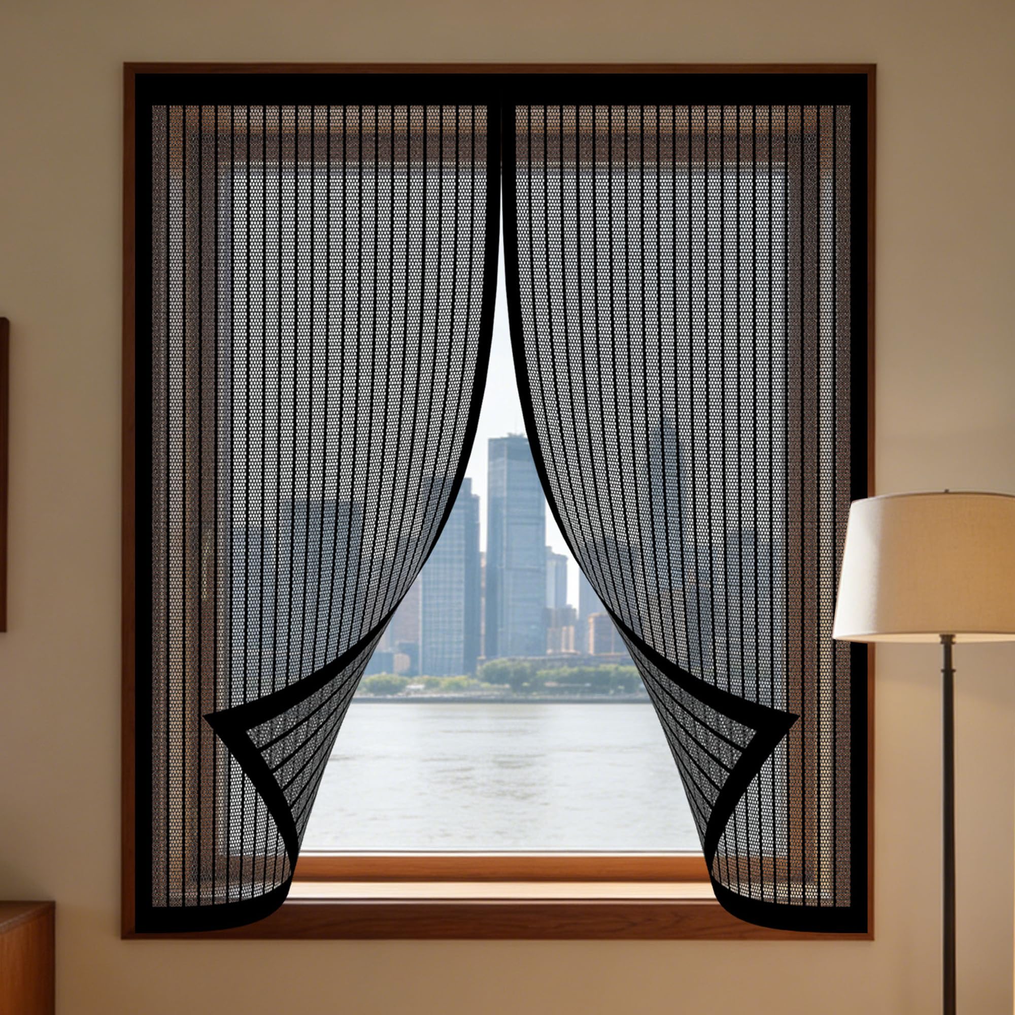 Magnetic Fly Screen Window Adjustable 105 x 155 cm Selfadhesive Tape DIY Fly Screen for Windows Easy Installation for Windows Doors and Patio Screens, Black