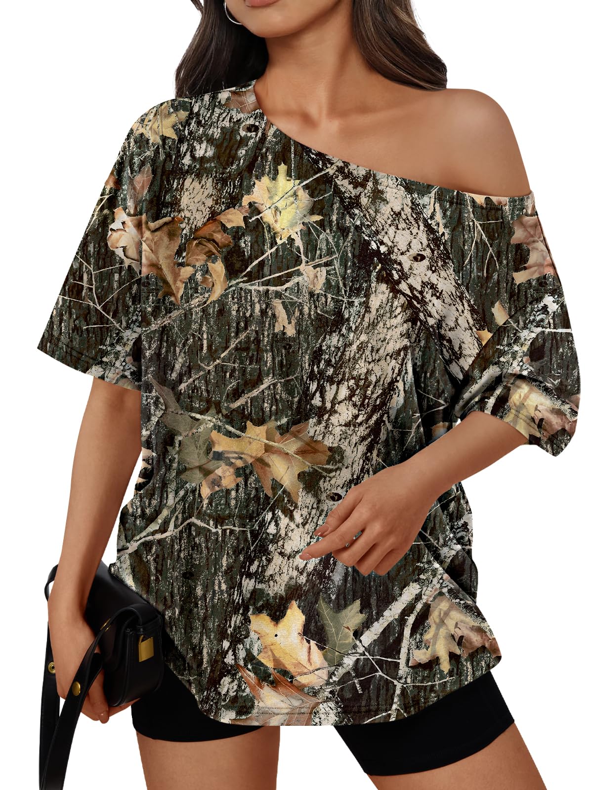 Trendy Queen Womens Off the Shoulder Tops Oversized Summer T-Shirts 2026 | Breathable Strenchy Comfort Material Short Sleeve Basic Oversized Tees Casual Workout Gym Y2k Going Out Clothes 3X-Large Printeddarkgreen