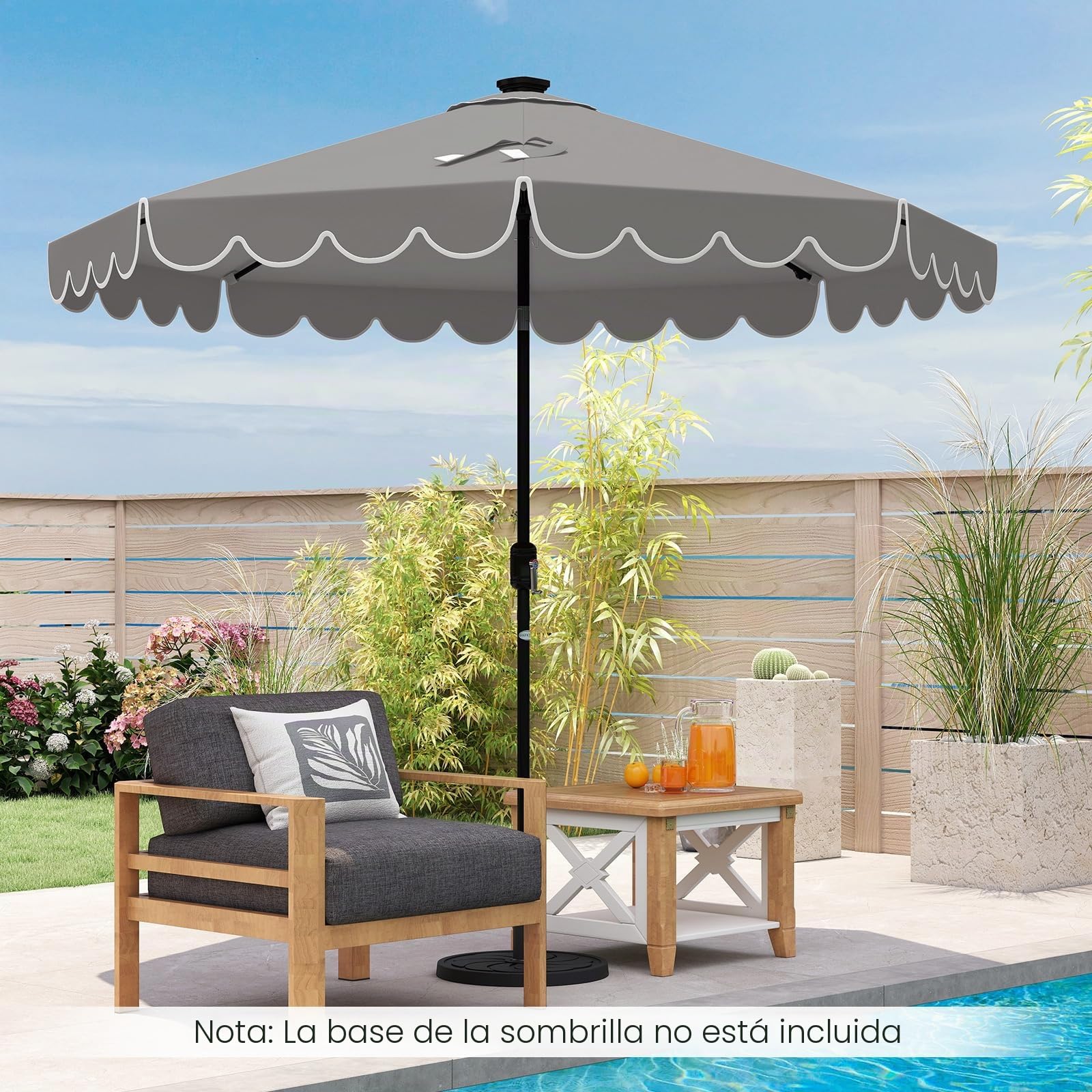 KOMFOTTEU 300 cm Sombrilla Terraza Exterior, Sombrilla de Jardín Inclinable 35° con Manivela y 8 Varillas, Parasol de Mercado para Patio, Balcón, sin Base