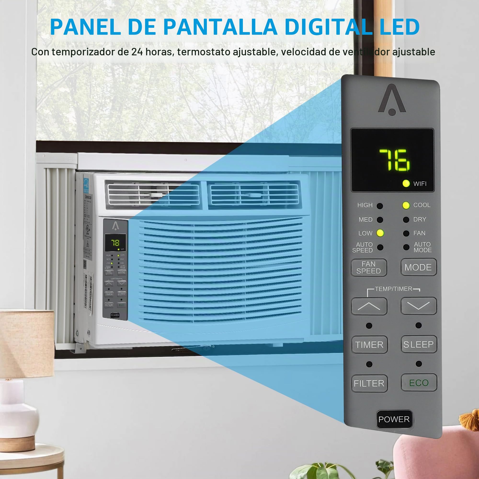 Aire acondicionado para ventana de 6000 BTU, refresca hasta 250 metros cuadrados con enfriamiento, deshumidificador, 3 velocidades de ventilador, unidad de aire acondicionado para ventana