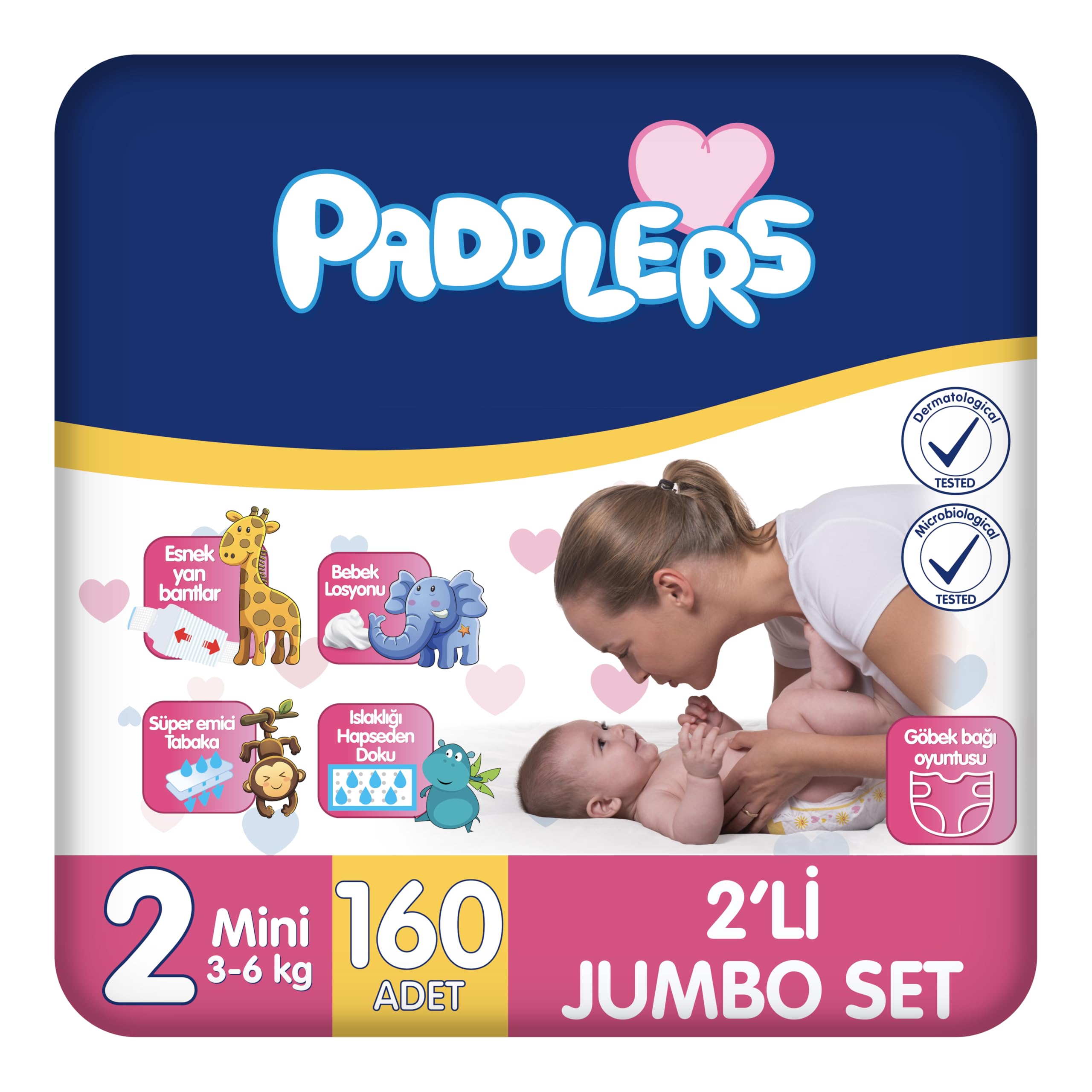 Paddlers Bebek Bezi 2 Numara Mini (3-6 Kg) 160 Adet – 2’li Jumbo Set