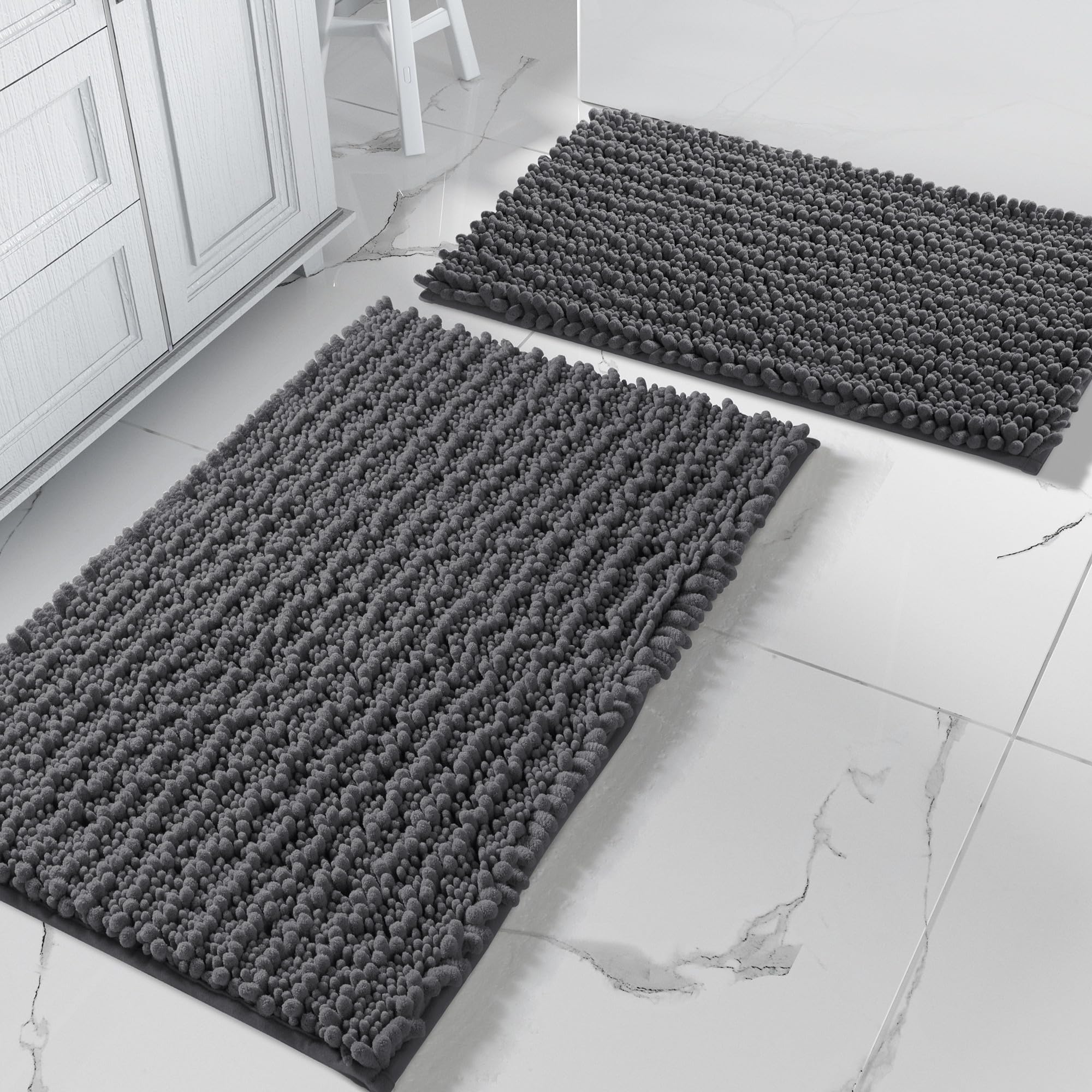 Yimobra Bathroom Rugs Sets 2 Piece - Quick Dry Extra Thick Luxury Chenille Bath Mat, Non Slip Super Absorbent for Tub Shower Sink, Machine Washable