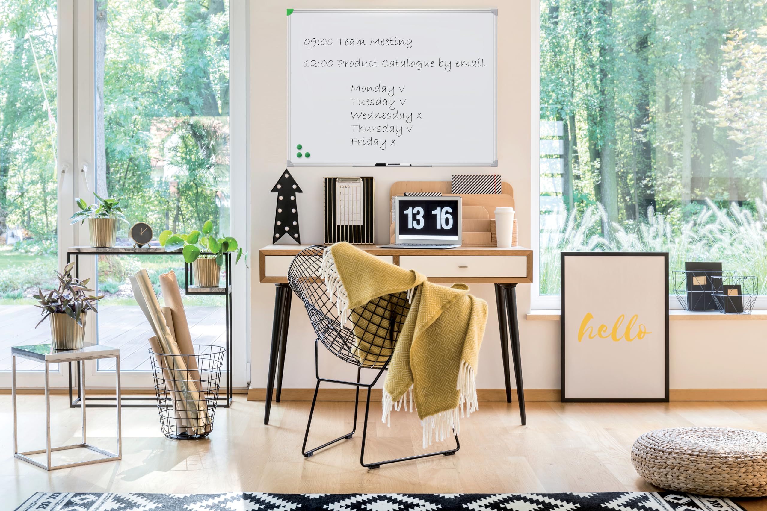 FRANKEN Whiteboard, Schreibtafel U-Act!Line®, lackiert, magnetisch, beschreibbar, trocken abwischbar, mit Aluminiumrahmen, Magnettafel zur Wandbefestigung, Weiß, 80 x 60 cm, SC916080