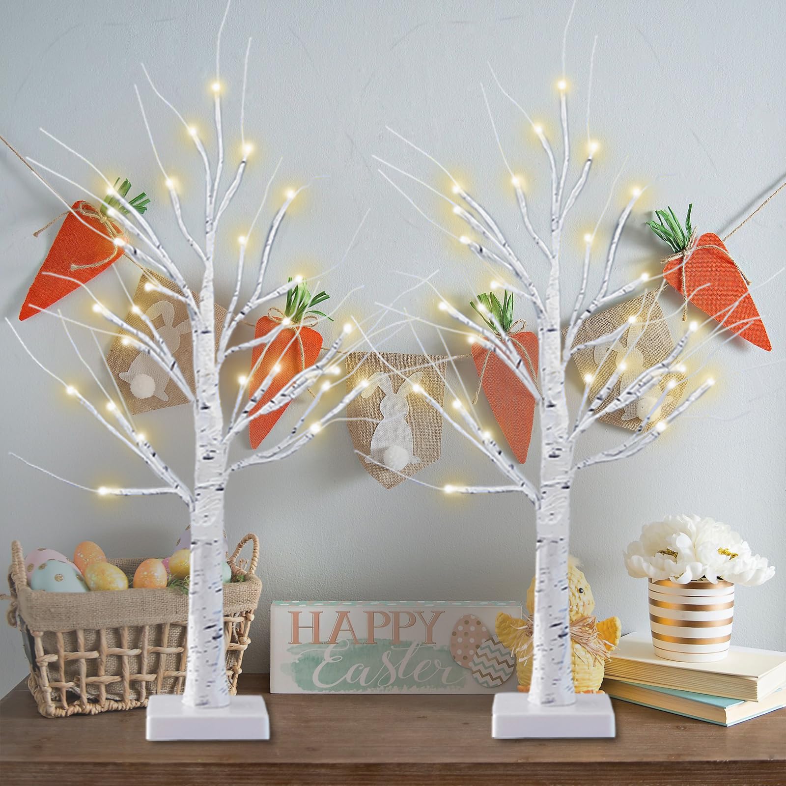 SANJICHA 2-Pack 2FT Lighted Birch Tree
