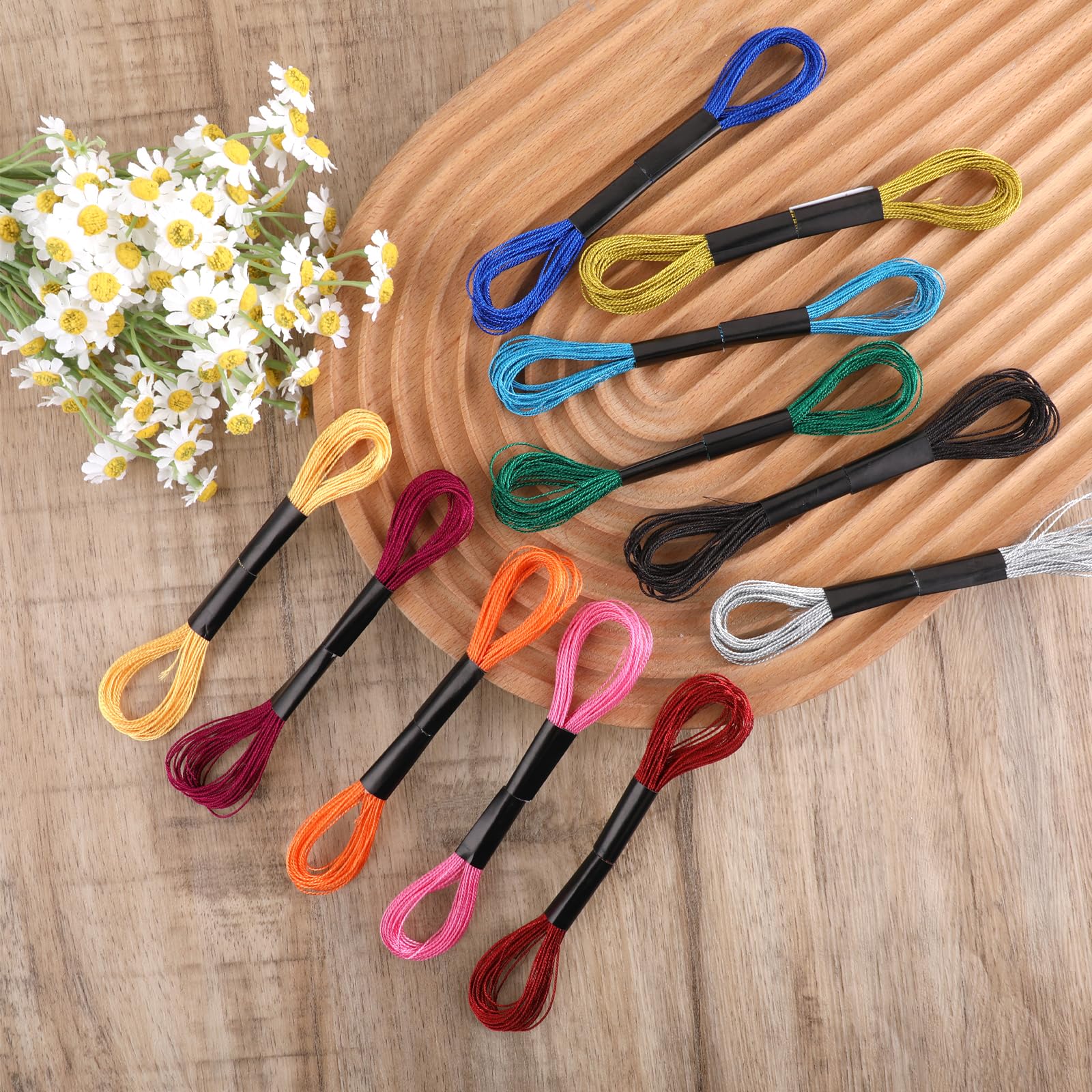 24 hilos de bordado metálico, hilo de punto de cruz con purpurina, hilo de bordar premium, hilo de poliéster para pulseras de la amistad, manualidades, punto de cruz