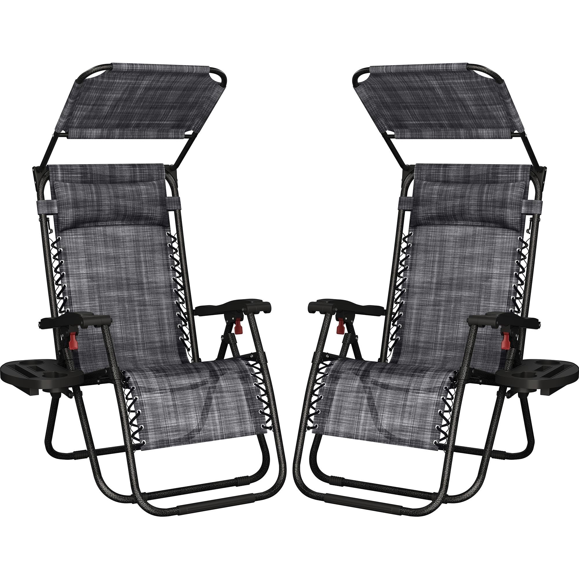 Yaheetech Yaheetch Outdoor Zero Gravity Sun Lounger Foldable Recliner Adjustable Patio Garden Chair w/Canopy, Cup Holder, Carry Strap for Beach Deck Camping Grey/2