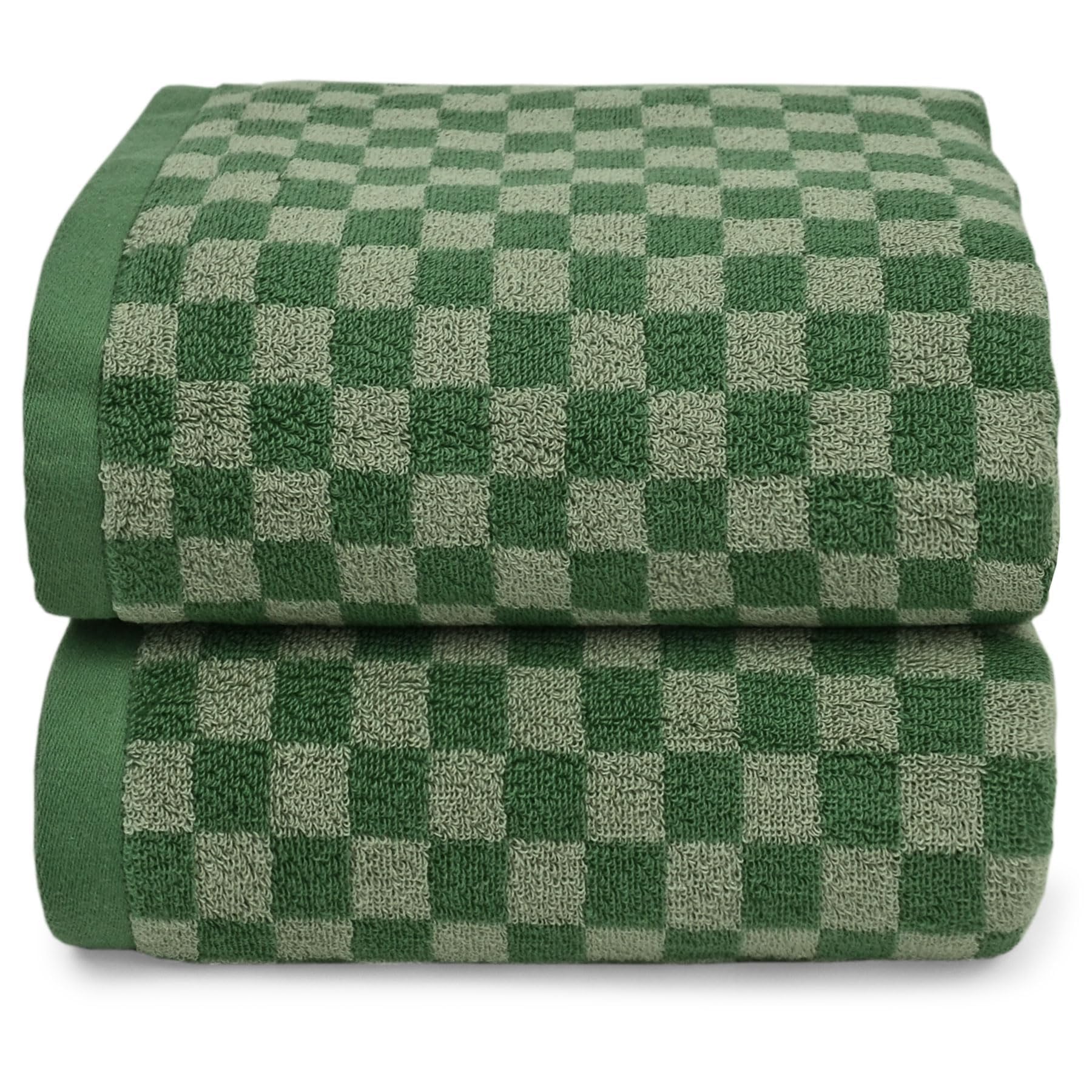 Jacquotha Toallas de baño de Lujo para baño, Color Verde a Cuadros (54 x 28 Pulgadas), Toallas de Ducha de algodón Suave y absorbentes, Paquete de 2 Toallas de Ducha de Uso Diario, Ligeras, de Secado