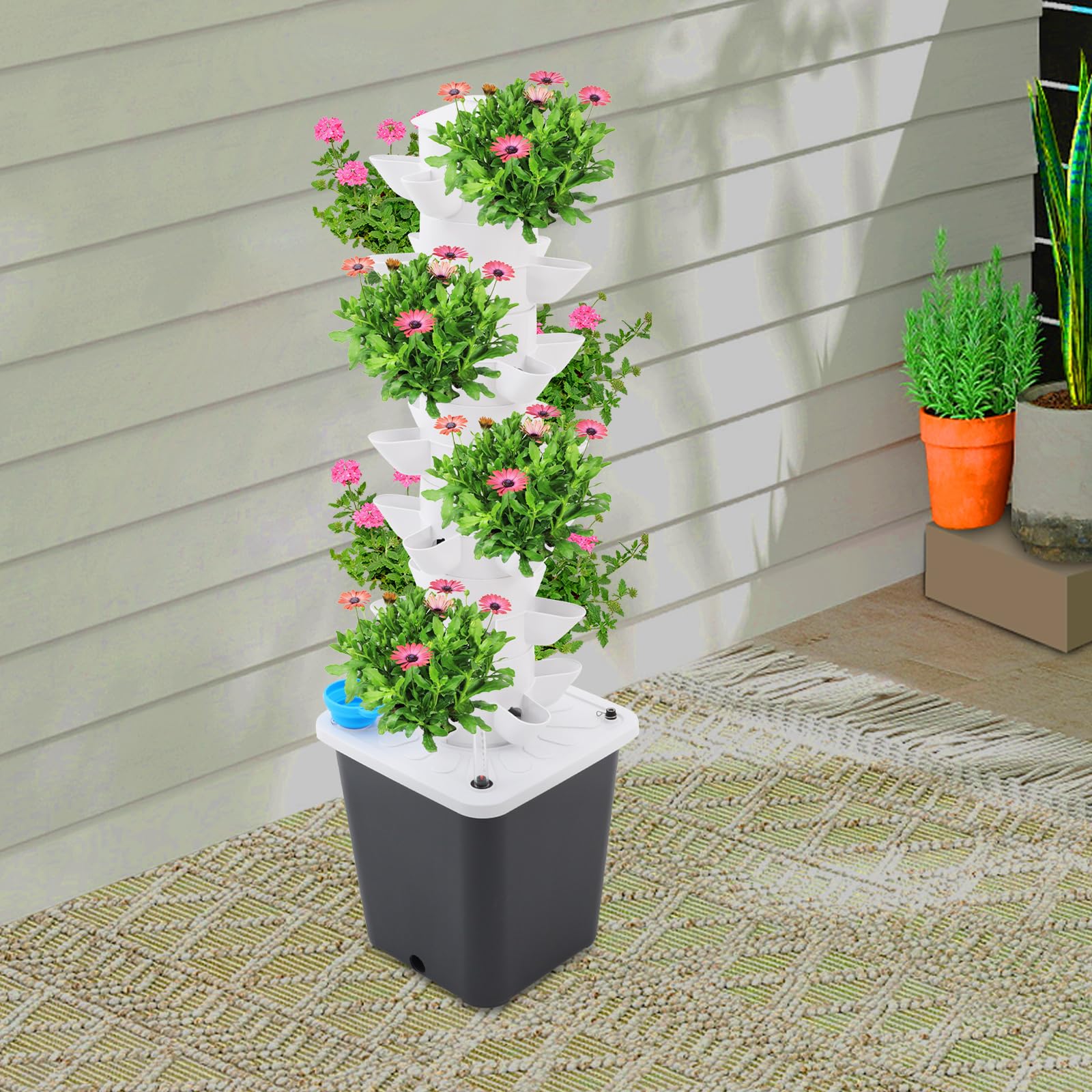 Torre idroponica a 7 livelli, 35 fori, sistema di coltivazione idroponica da giardino, sistema di coltivazione senza terra, torre verticale per piante, frutta e verdura (grigio)