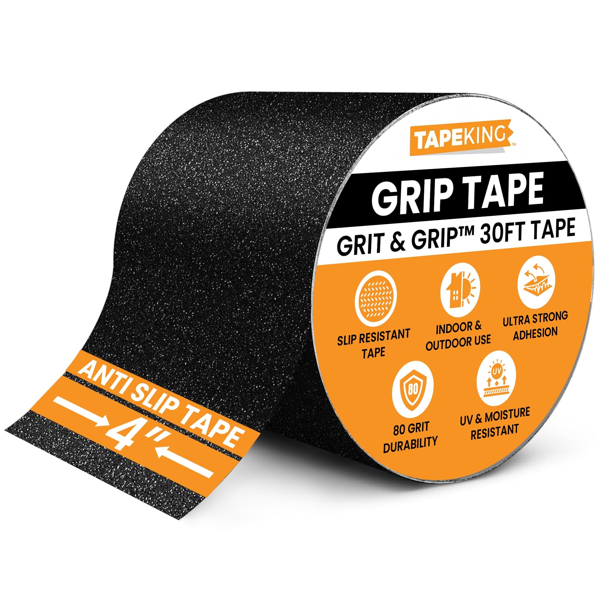 Tape King Anti-Slip Tape, 4"x30' Roll - Indoor/Outdoor Safety Traction for Stairs, Steps, Ramps, Treads