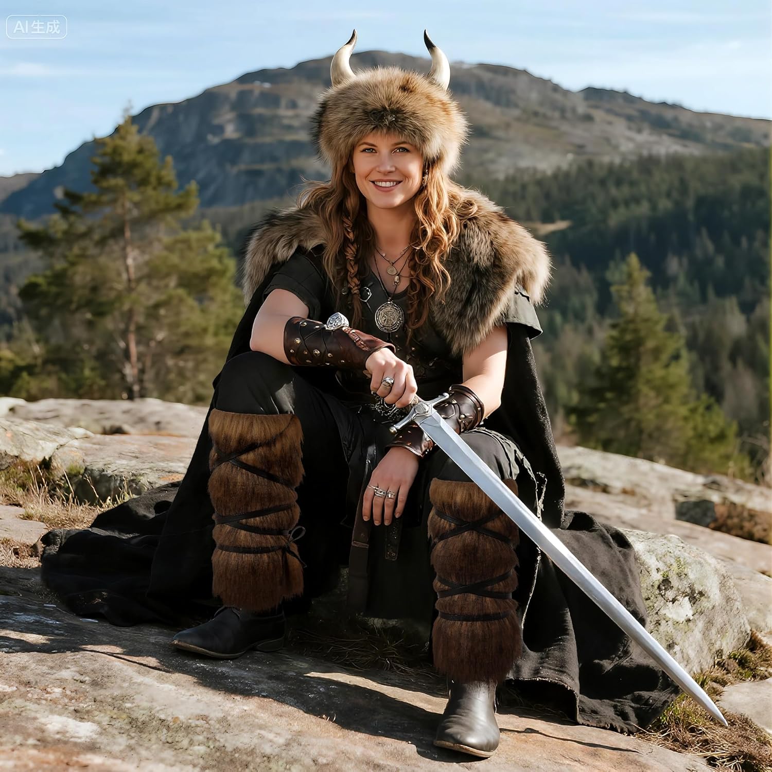 Farochy Viking Fur Boots Viking Faux Fur Leg Covers Barbarian Fur Leg Warmers Viking Costume Women and Men Medieval Cosplay - Image 4