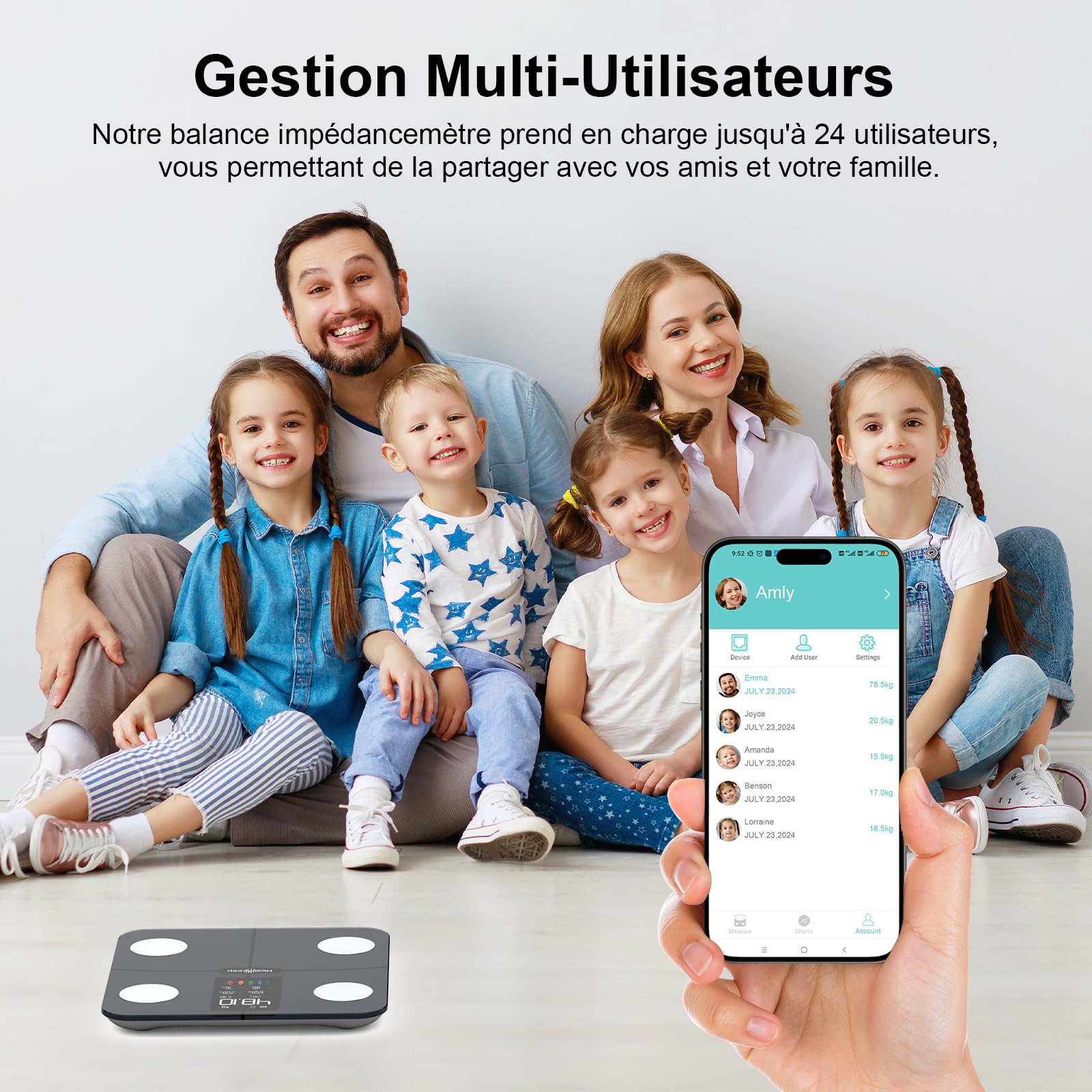 Balance Pèse Personne, Healthkeep Balance Connectée Impédancemètre Grand Écran VA avec Fréquence Cardiaque avec 15 Mesures Avec APP pour Andriod et iOS 180kg/400lb/28st, Bleu Marine