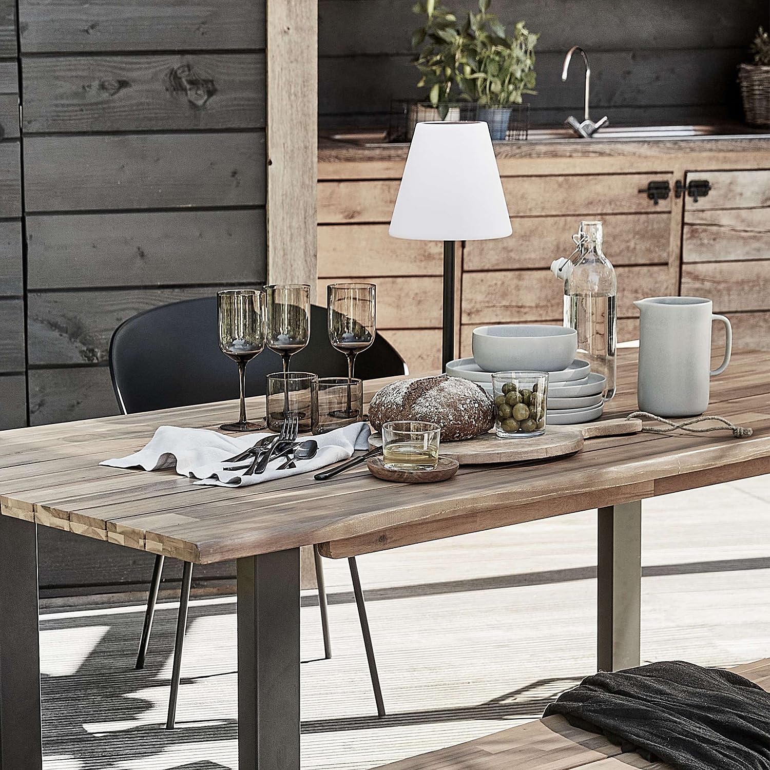 BUTLERS 12-tlg. Geschirrset Steinzeug - CASA NOVA - für 4 Personen | Farbe Grau - reaktive Glasur mit Verlauf - spülmaschinenfest & mikrowellengeeignet - klare Form für Pasta & Salate