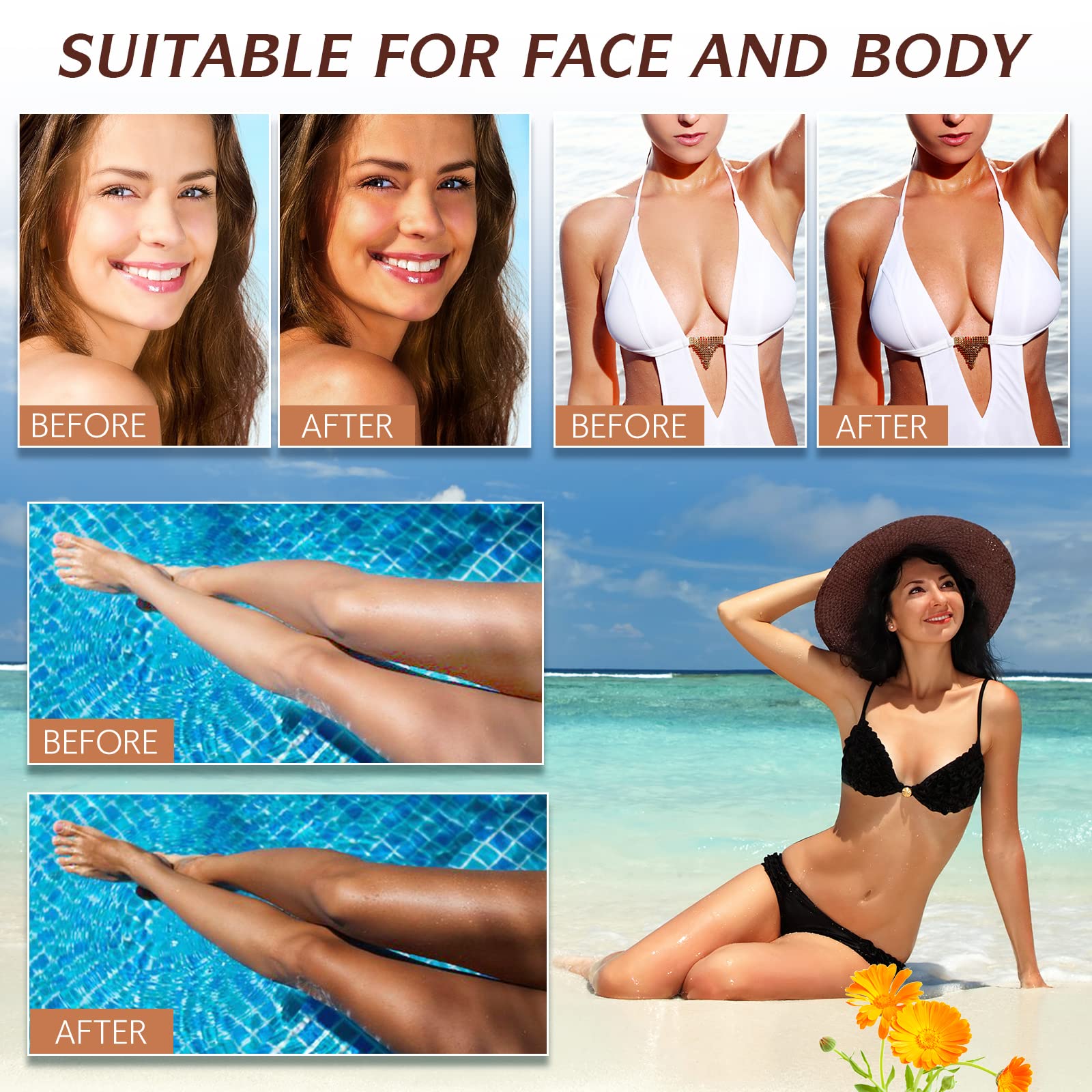 Self Tanning Drops for Body - Face Tanning Oil Drops Add to Moisturizer - Quick, Long-lasting, Natural ingredients, 2.02 fl oz