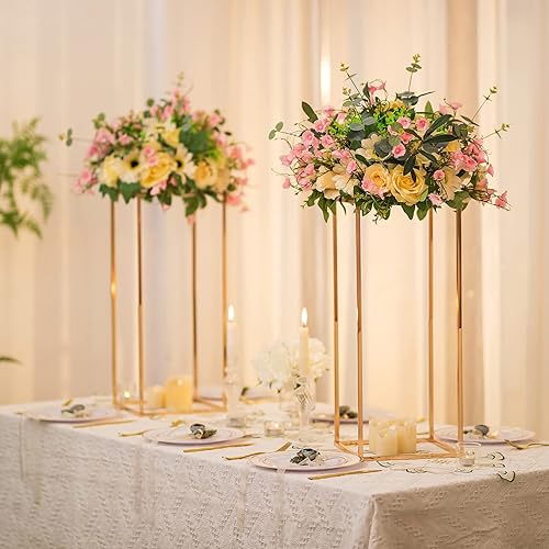 Miniatura 5 de Sziqiqi Centros de mesa de boda para mesas, soporte de flores de metal alto, decoración para bodas, fiestas, jarrones geométricos dorados para