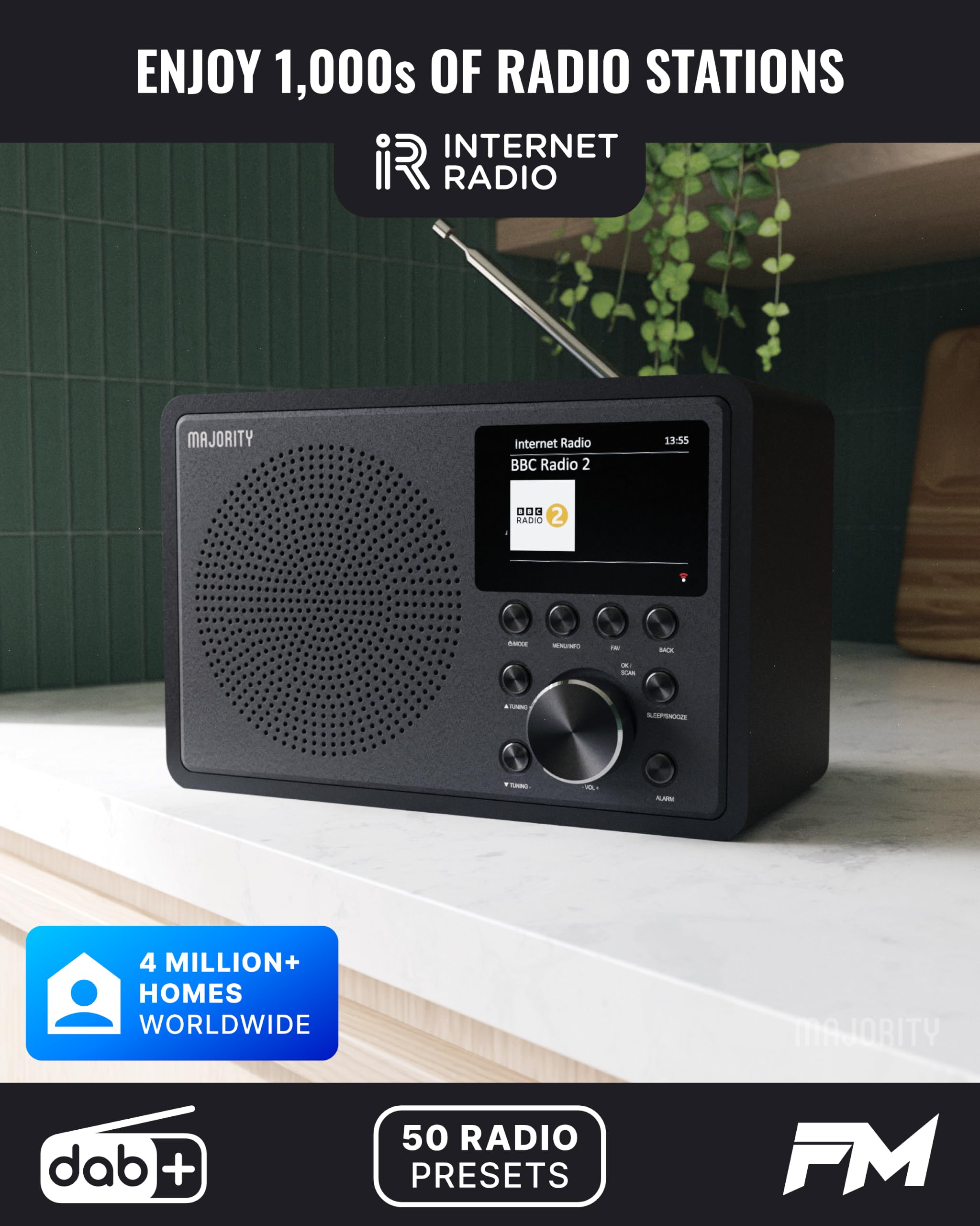 Majority Internet Radio WiFi Touro DAB+ FM Digital | Bluetooth, USB, Oktiv App, Spotify Connect | Dual Alarm Clock, LCD Display | Kitchen and Home Radio with Stereo Sound | Wi-Fi Internet Majority Internet Radio WiFi Touro DAB+ FM Digital | Bluetooth, USB, Oktiv App, Spotify Connect | Dual Alarm Clock, LCD Display | Kitchen and Home Radio with Stereo Sound | Wi-Fi Internet