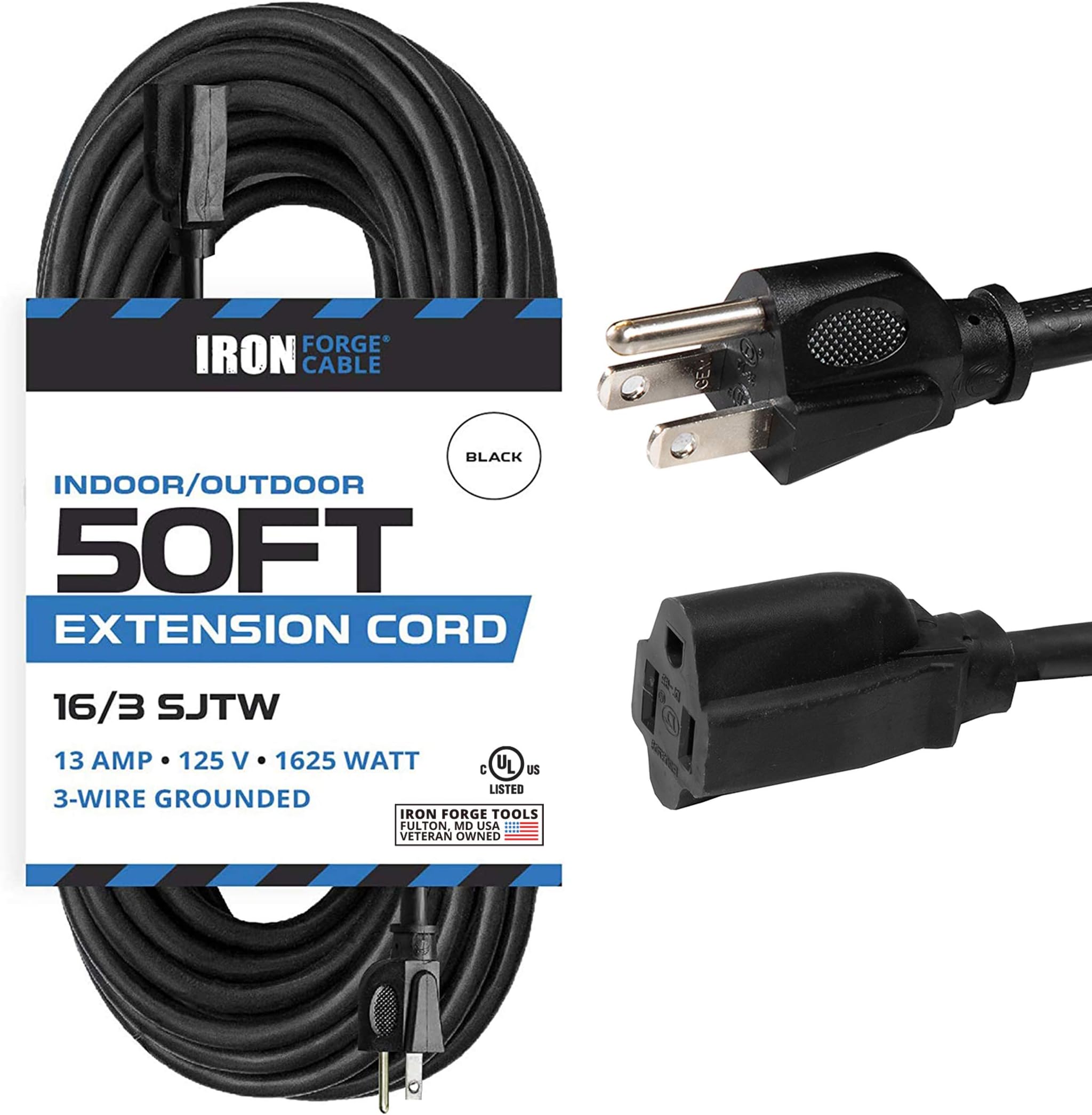 Iron Forge Cable 50 Ft Black Extension Cord - 16/3 Durable Electrical