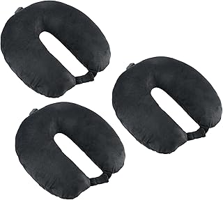 Kuber Industries (Pack of 3) Neck Pillow | Microfiber Travel Pillow for Neck | Rest Pillow | Neck Cushion Pillow for Car | Flight Pillow | Plain Black-picture-11