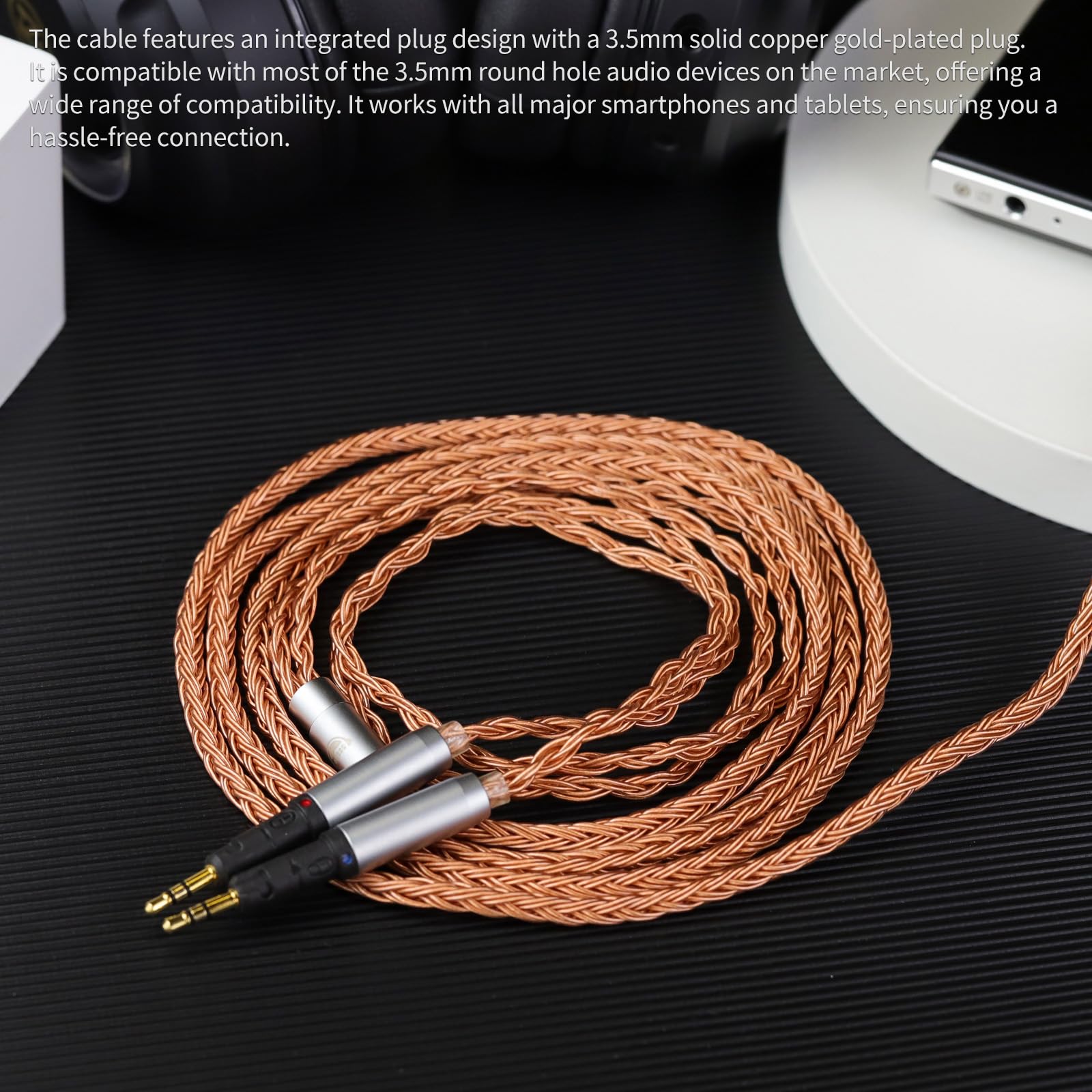 okcsc Cable de repuesto mejorado ZT16 R70X R70XA, cable de auriculares dual R70X a 3,5 mm, cable de cobre libre de oxígeno OFC de 16 núcleos, funciona para auriculares R70X R70XA de 4.92 pies