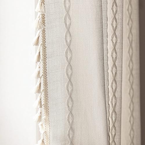 Miniatura 87 de Deeprove Cenefa Bohemia Blanca con Borlas para Decoración de Cocina y Cafetería, Cortinas Cortas de Algodón y Lino Crema Estilo Bohemio Rústico,
