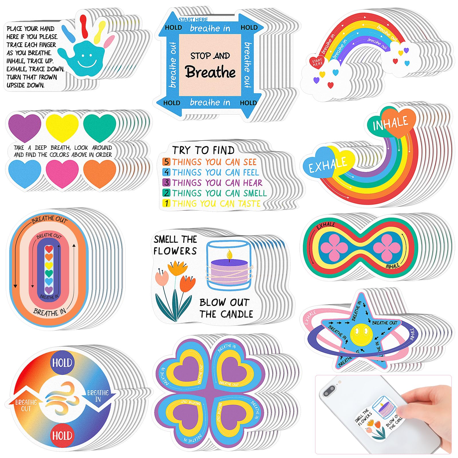 Fulmoon 120 Pcs Anxiety Sensory Stickers, Textured Tactile Rough Fidgets for Mental Health, Autism & ADHD, Mindfulness Breathing Decals for Stress
