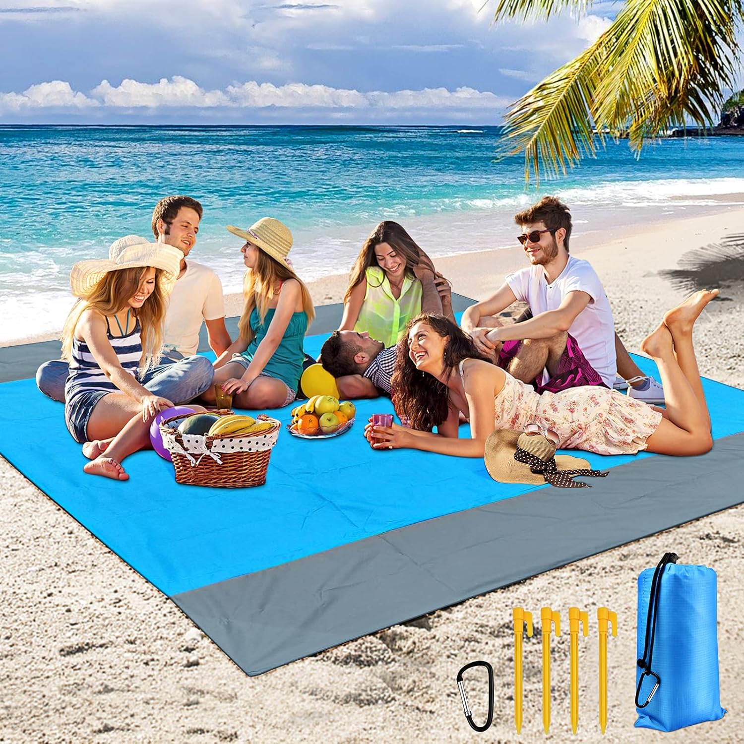 Feinerman Oversized Sand Free Beach Blanket 79x83 Inches, Waterproof Picnic Mat for 4-7 Adults, Lightweight Foldable Outdoor Mat for Beach, Camping Hiking Travel Picnic Grass Portable Mat-image-8
