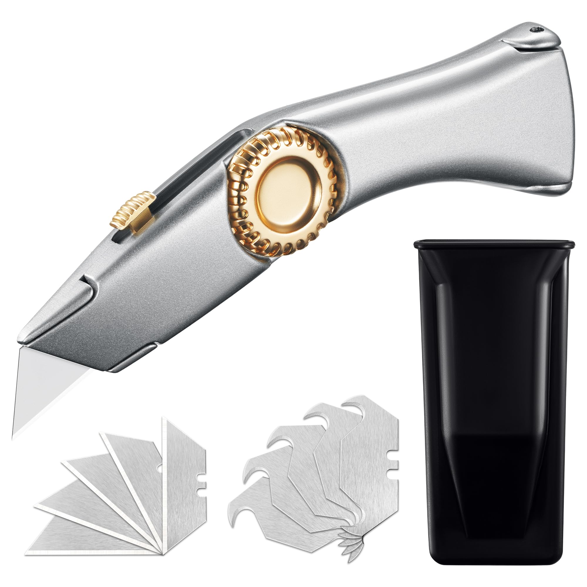 PANORIC Retractable Utility Roofing Knife with Holster - Includes Multiple Blades for Roofing, Drywall, Carpet, and Insulation - Heavy Duty, Safe and