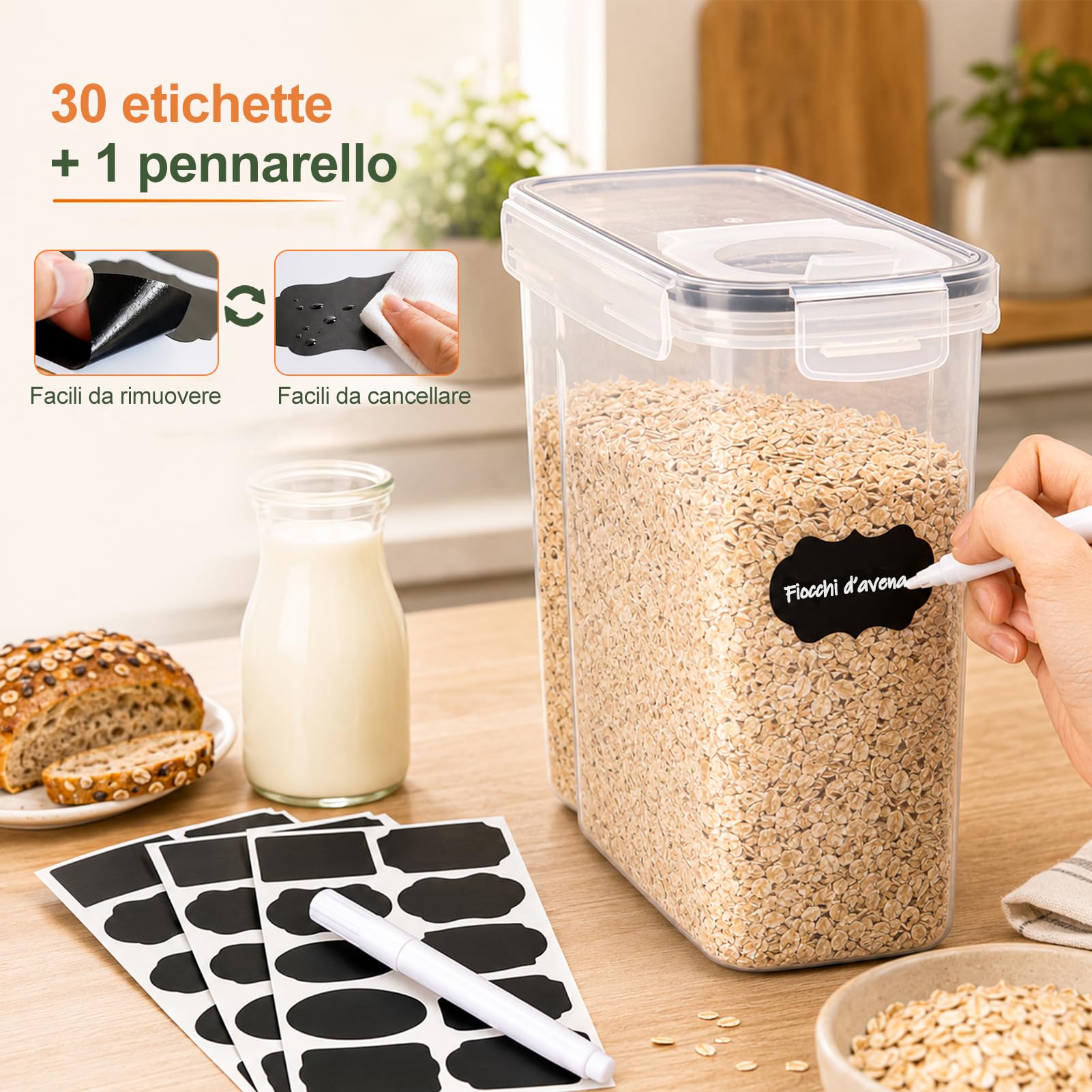 GoMaihe Contenitori Ermetici per Alimenti, 6 x 4 L, Muesli e Cereali | Una Confezione intera per Contenitore: ca. 750 g di Muesli o Cornflakes, 1,5 kg di Fiocchi d’avena, 2 kg Farina; Senza BPA