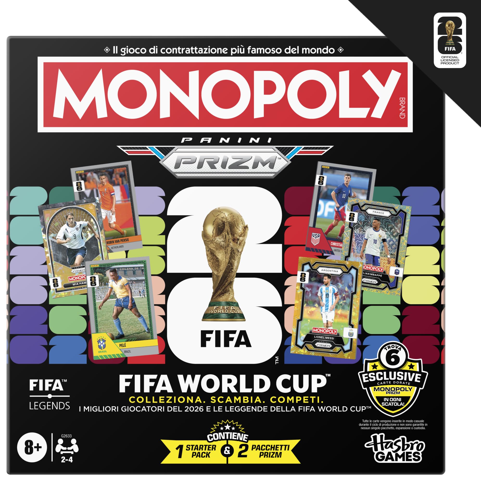 Monopoly Panini Prizm: FIFA World Cup I Jeu de société sur Le thème du Football avec Cartes à Collectionner Monopoly Panini Prizm FIFA World Cup 2026 I À partir de 8 Ans - Version Italienne