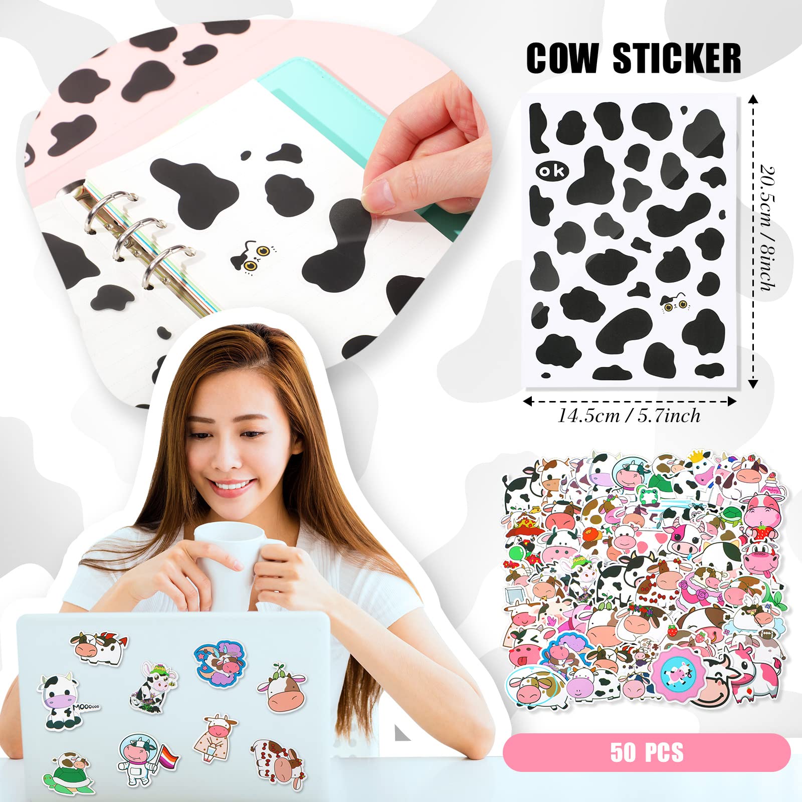 Crtiin 82 Pcs Cute Cow Gift Set Kawaii Cow Retractable Black Ink Pens Milk Correction Tape Cow Paperclip Bookmarks Cow Sticky Notes Cow Stickers For - View #4