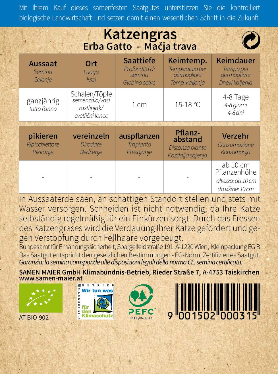 Batlle Katzengras-Samen – Für Katzen & Kleine Hunde, 10-15 Cm Hoch | Mit Mineralien, Einfach Anzubauen