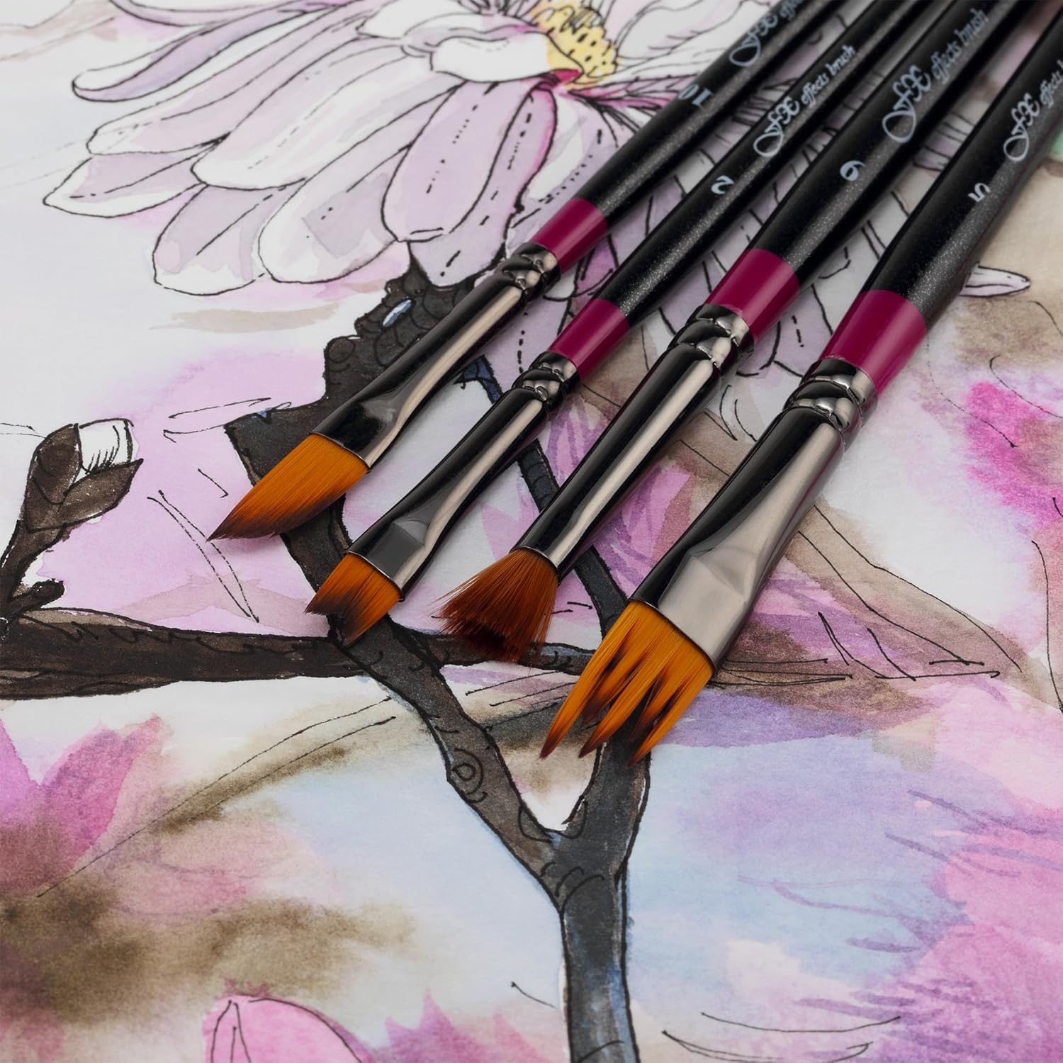 Creative Mark FX Effects Taklon Paint Brushes, Set of 10 - Watercolor, Acrylics & Oil Paint - Soft, Resilient Brush Styles: Multi-Liner, Ribbon, Angular, Dabber, Dagger - w/Resealable Vinyl Pouch