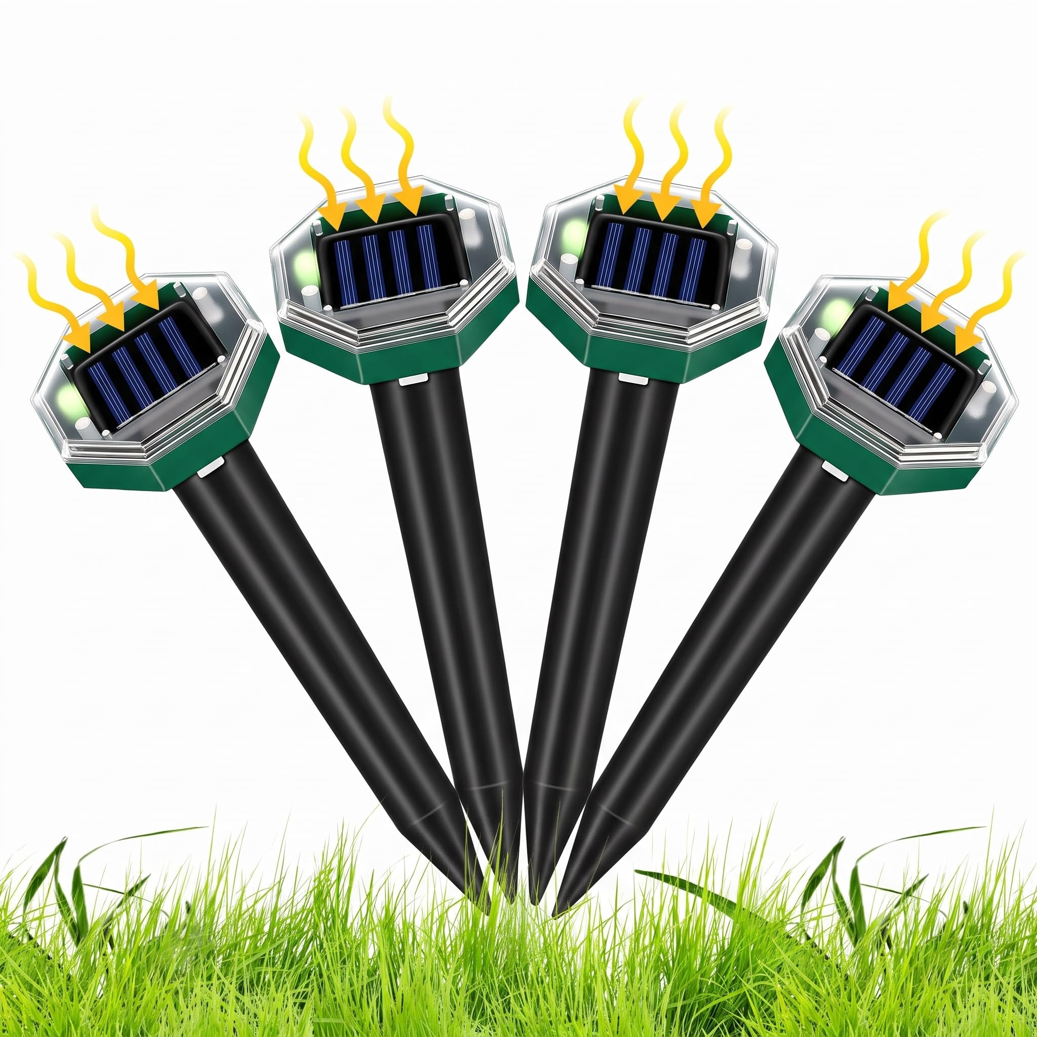 4Pack Solar Mole Repellent, IP65 Waterproof Ultrasonic Mole Deterrent