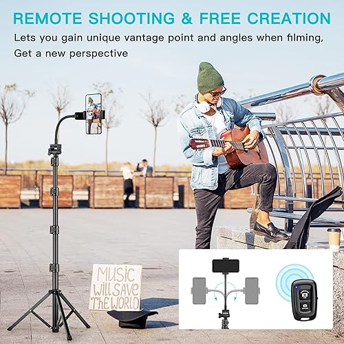 Miniatura 27 de Soporte de trípode para teléfono, trípode de teléfono celular de 85 pulgadas de alto para iPhone con control remoto de cuello de cisne, soporte