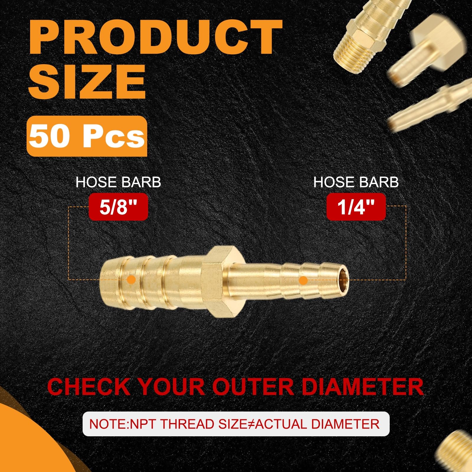 QUARKZMAN 50 Piezas de Racor Macho de Latón para Manguera de 3/8" a 1/4" NPT Conector de Metal para Reparación para Impresión 3D Compresor de Aire Máquina CNC Troqueles