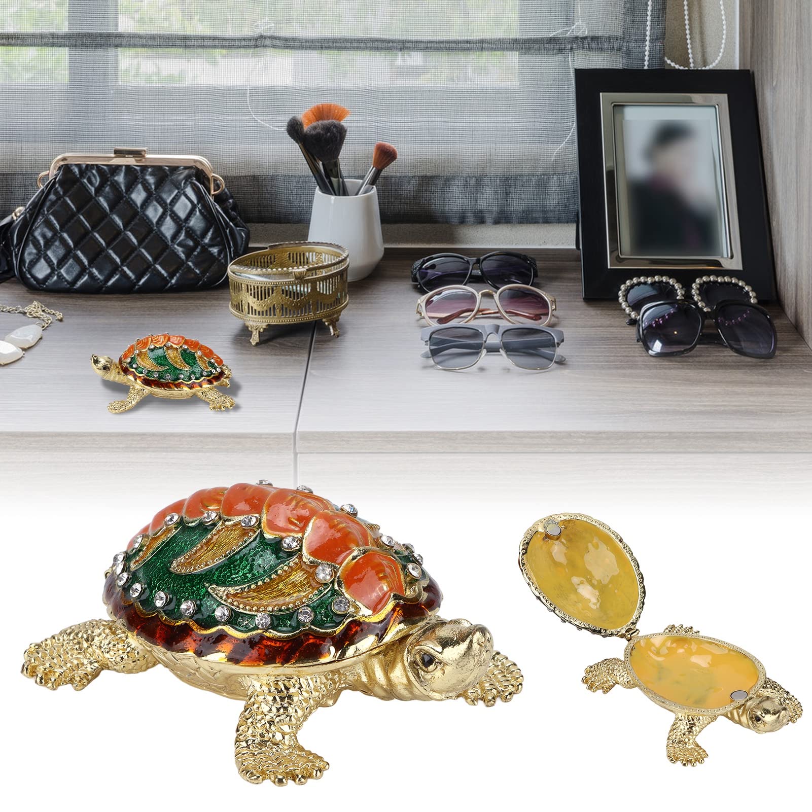 Figuras De Tortuga Con Diamantes De Imitación Brillantes Con Hebilla Magnética,Joyero De Baratija De Tortuga, Organizador De Almacenamiento, Joyero Para Decoración Del Hogar Para Mujeres Y Niñas