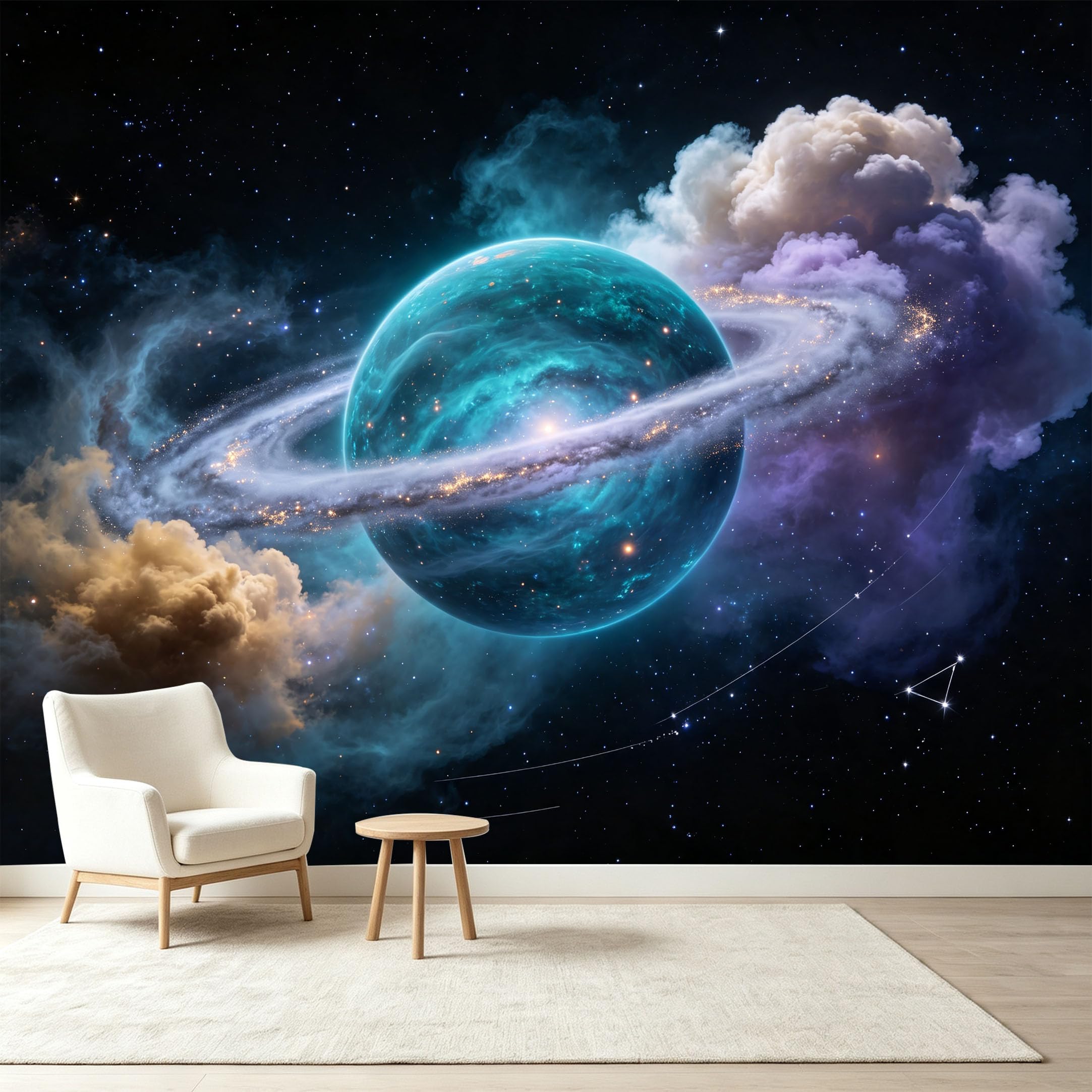 Custom Size Wall Murals Abstract Cosmic Planet Nebula Galaxy Starry Space Self-Adhesive Wall Fabric Removable Wallpaper Wall Decor for Living Room Bedroom Bathroom