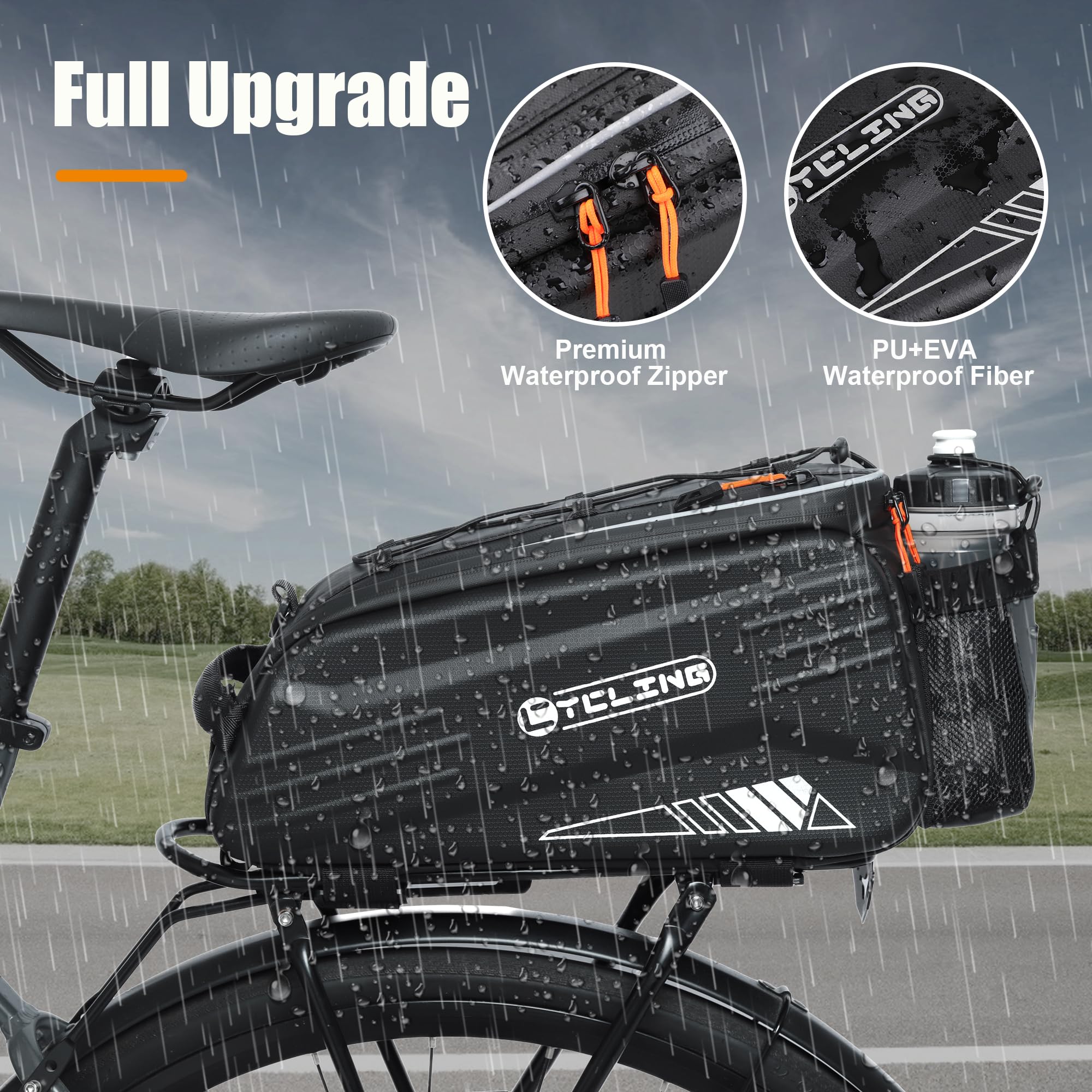 Bike Bags for Bicycle Rear Rack - 10L EVA Hard Shell Waterproof 3-in-1 Ebike Trunk Pannier Bag with Reflective Strip & Shoulder Strap for Commuter Travel Outdoor Cycling Accessories