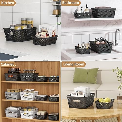 Miniatura 5 de MaxGear Organización y almacenamiento, 3 unidades, contenedores de almacenamiento de plástico, cestas tejidas para almacenamiento, cestas de