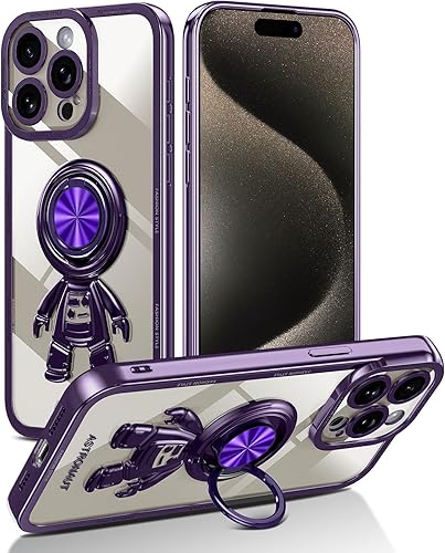 Lontect Funda para iPhone 15 Pro Max a prueba de golpes, protección de cuerpo completo, soporte de anillo de astronautas, protección delgada y