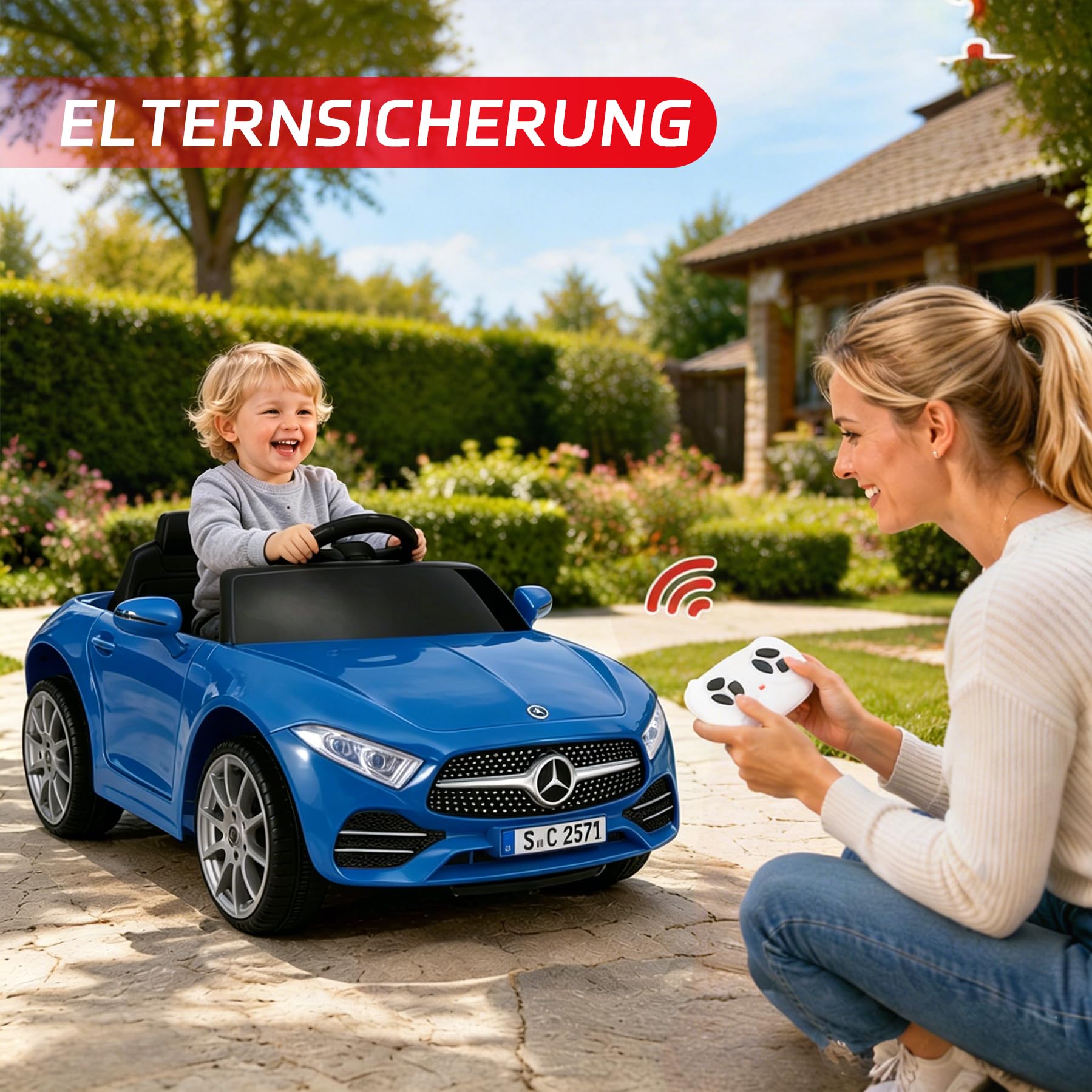 ORYXEARTH Auto elettrica per bambini, 6 V, con telecomando da 2,4 G, clacson, musica Bluetooth, USB e batteria al piombo-acido AGM, motori da 25 W, 2-5 km/h, per bambini da 3 a 6 anni, blu