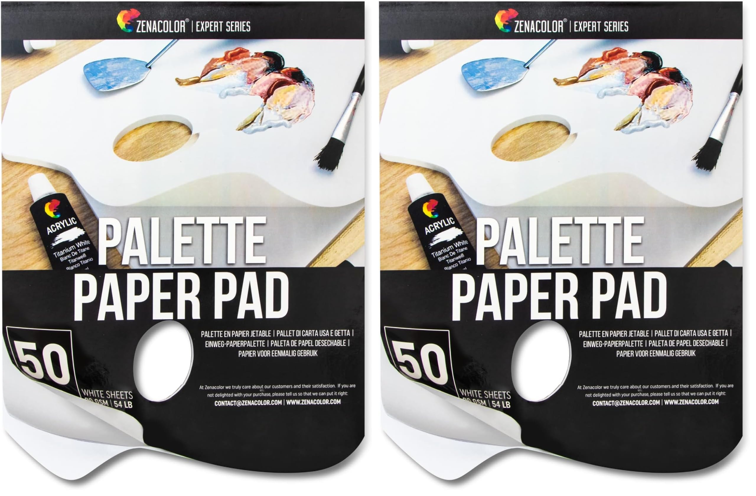 Zenacolor - Paper Palette Pad - 50 Removable and Disposable Sheets for Painters - 80gsm, 24lb - Paint Mixing Palette for All Paints (Oil, Acrylic, Watercolor,...) (Pack of 2)