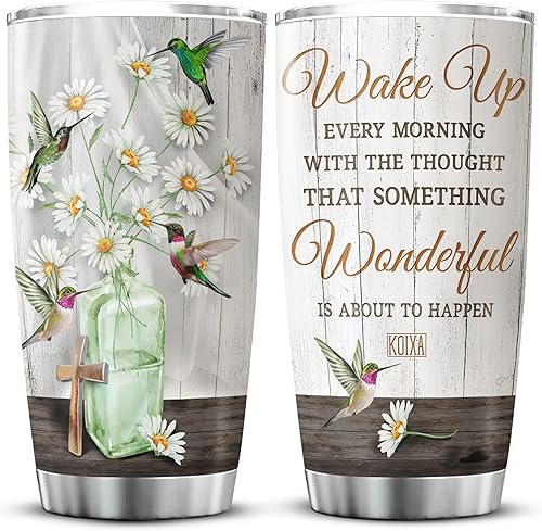 KOIXA Daisy - Vaso de colibrà con tapa despierta cada mañana con el pensamiento de que algo maravilloso está a punto de suceder taza de acero KOIXA Daisy - Vaso de colibrà con tapa despierta cada mañana con el pensamiento de que algo maravilloso está a punto de suceder taza de acero