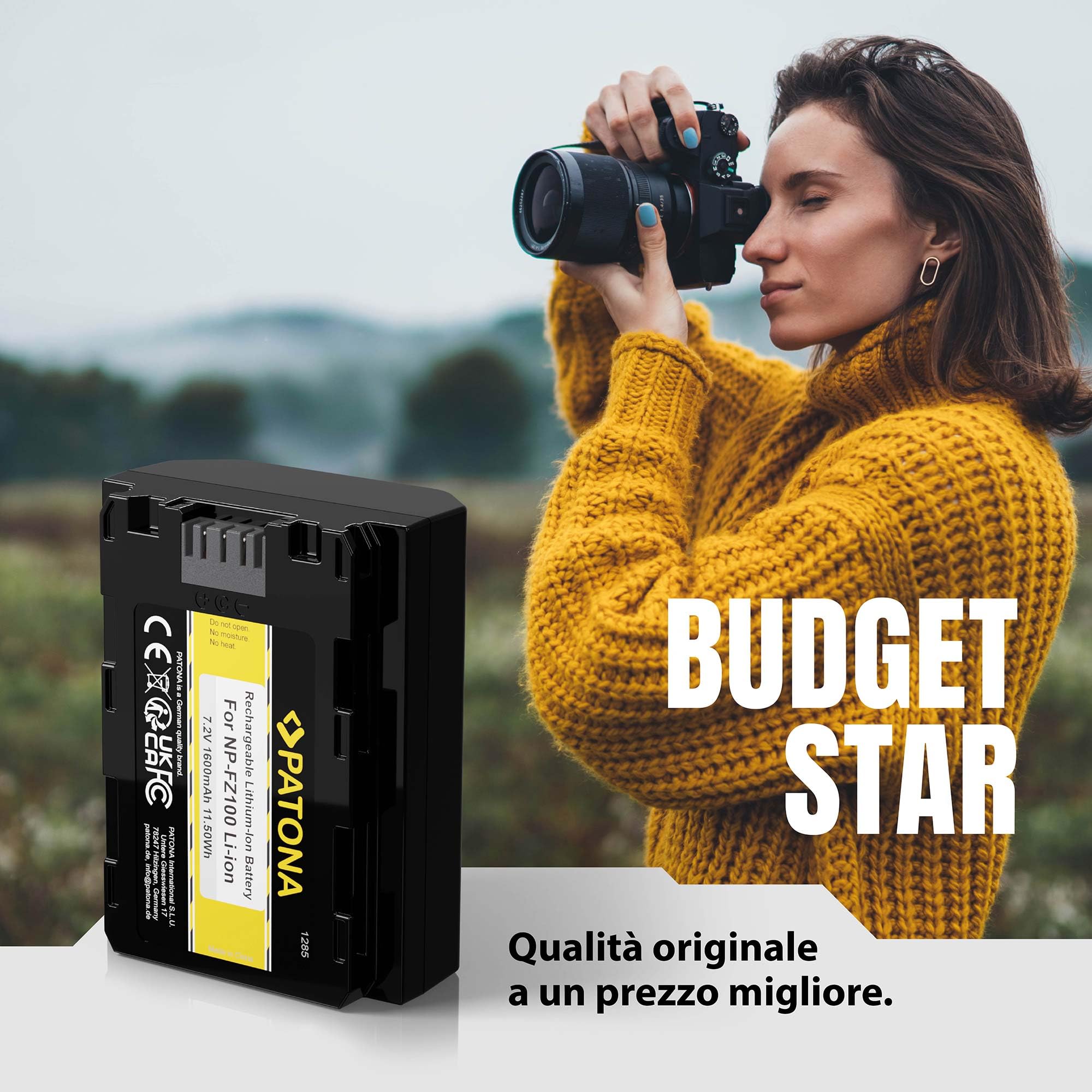 PATONA NP-FZ100 Batteria 1600mAh – Ricambio per Sony NP-FZ100 – per Alpha A6600 A6700 A1 A9 A7 III A7 IV A7R III A7R IV A7R V A7C A7C II FX3 FX30 – riserva affidabile