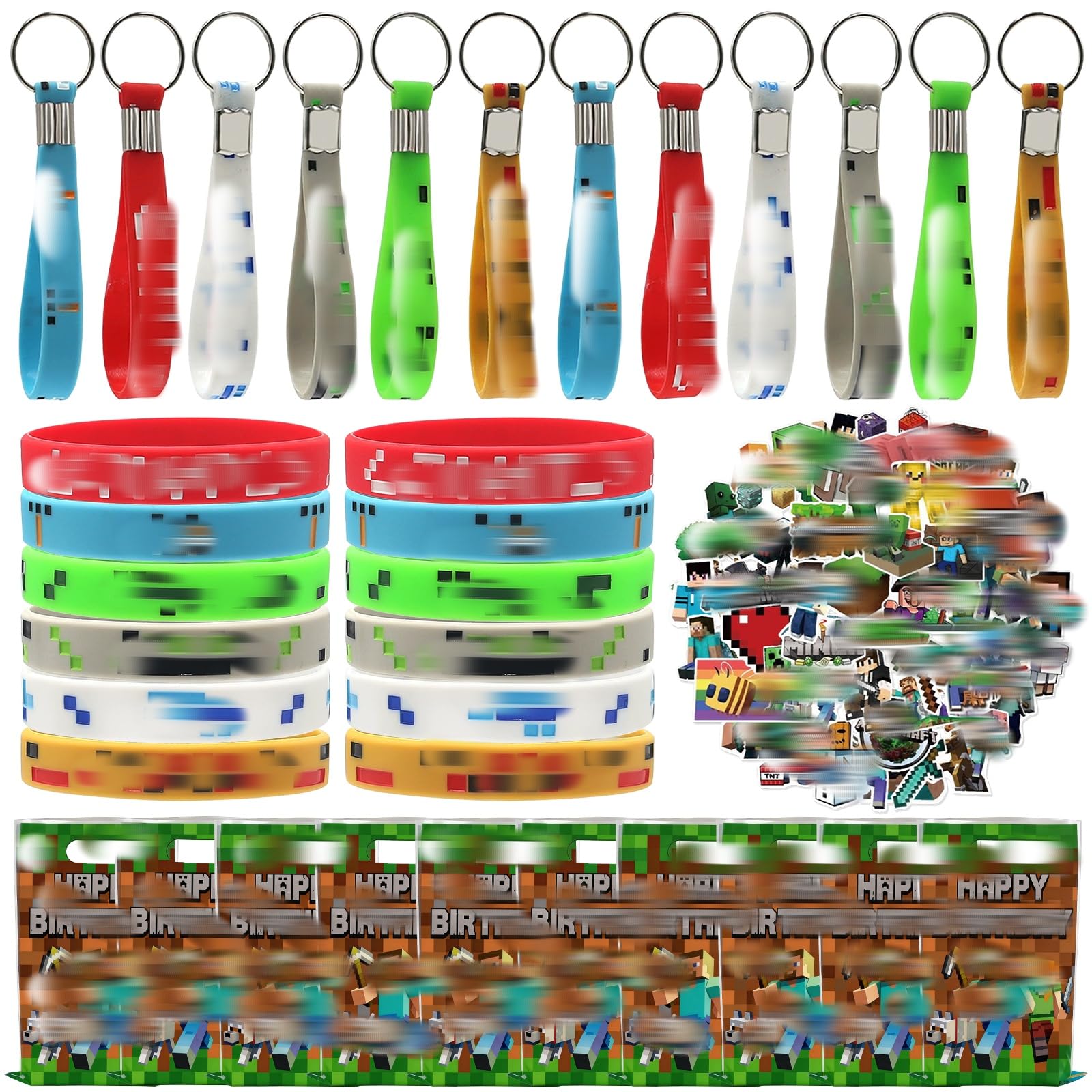 84Pcs Gaming Party Bag Fillers, Game Party Favor Decorations with Paper Bags, Keychains, Silicone Wristband, Stickers, Birthday Gift Bags Fillers for Kids Boys Girls