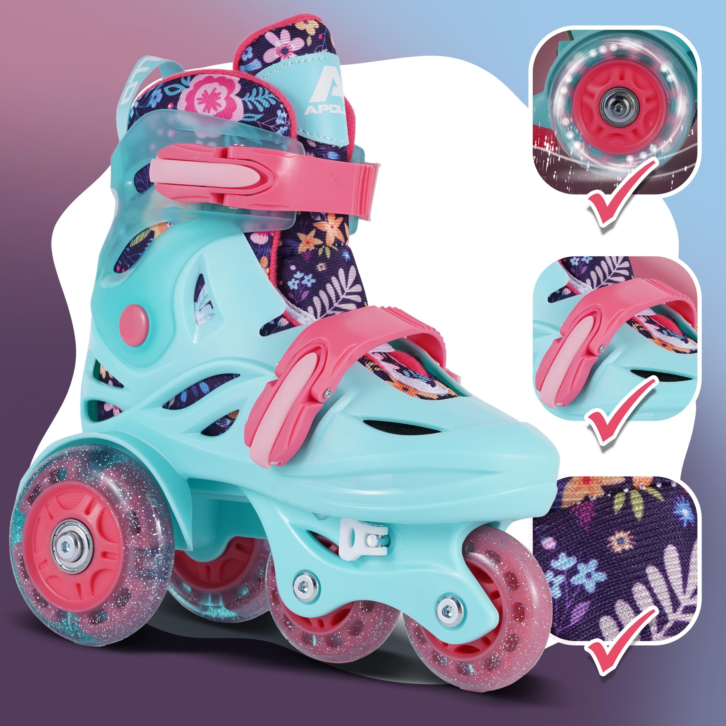 Apollo Kids My 1st Patins à roulettes réglables pour enfants, taille 26-30, pour filles et garçons, idéaux pour les débutants, patins à roulettes d'entraînement avec double frein