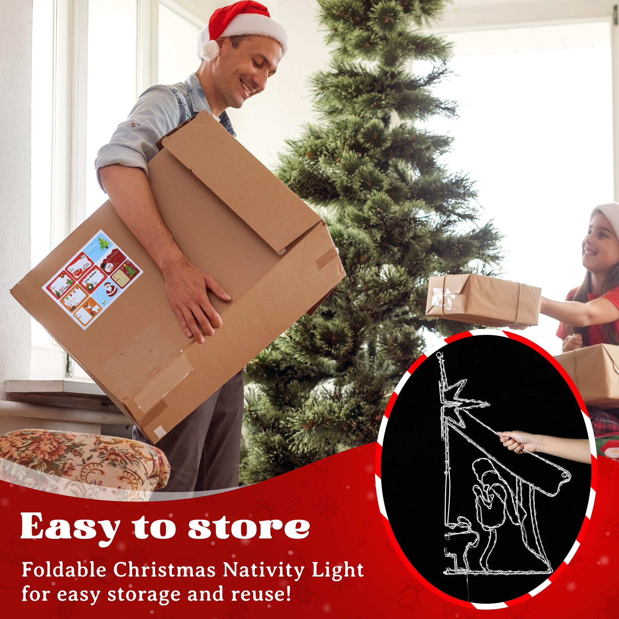 Luces de Navidad para ventana de 31 pulgadas, gran escena iluminada con 260 LED, estrella de Belén, luces de ventana de Navidad, enchufe para decoración de día festivo, al aire última