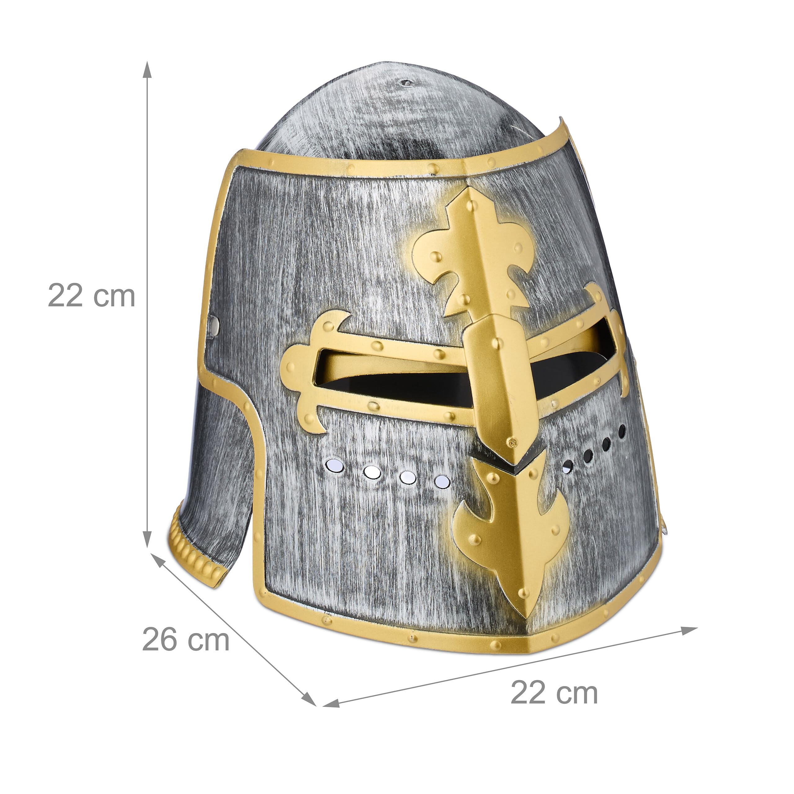 Relaxdays Elmo da Cavaliere Crociato, Casco Medievale con Visiera Alzabile, Costumi di Carnevale e Halloween, Plastica