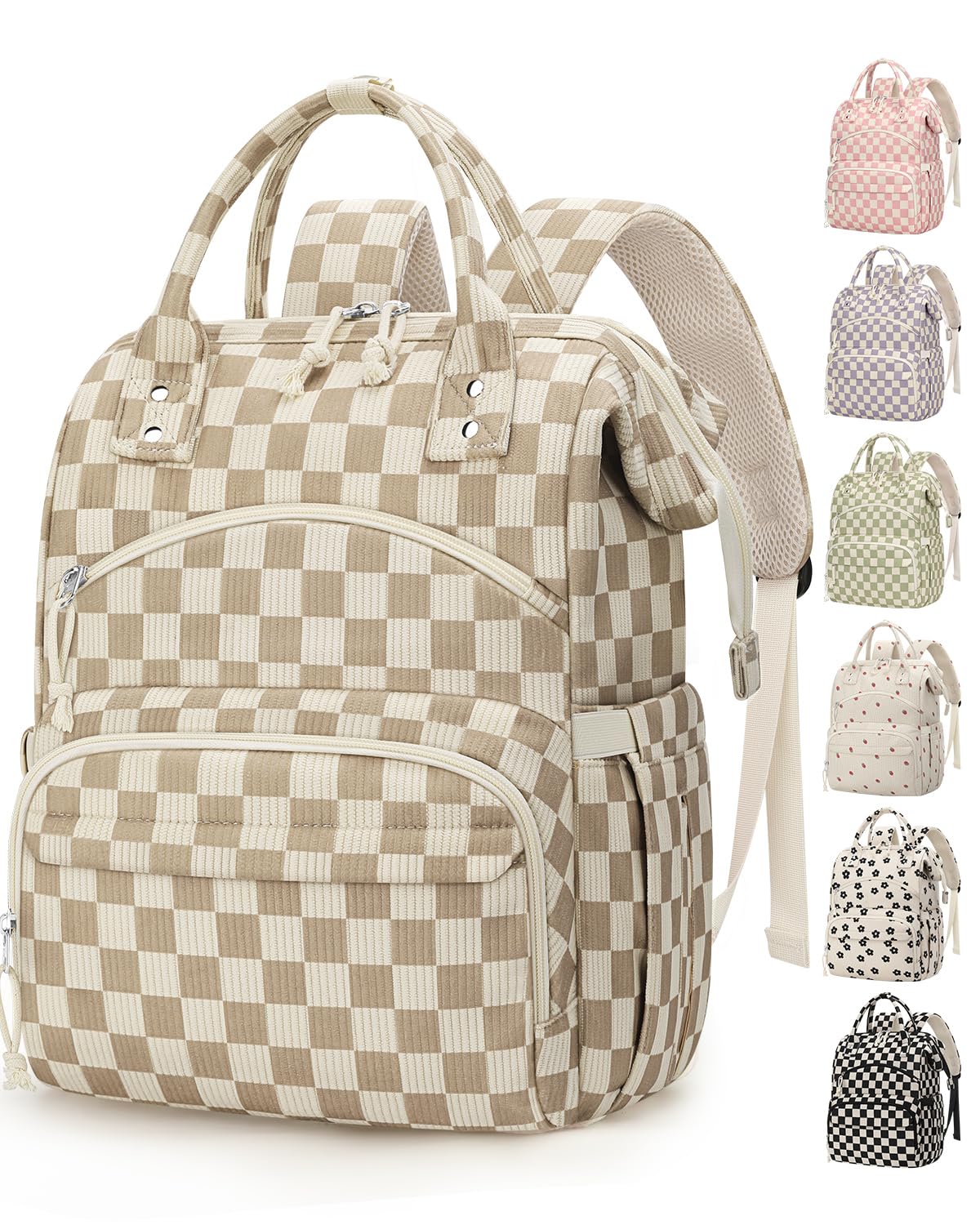 Corduroy Diaper Backpack for Mom,Travel Baby Diaper Bag for Grirls&Boys