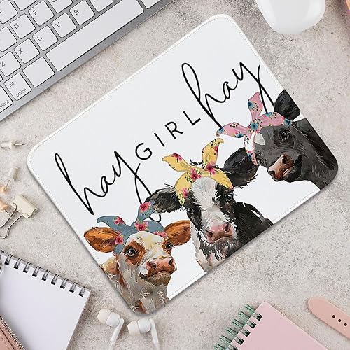 Miniatura 5 de Alfombrilla de mouse de vaca divertida con diseño de vaca pequeña, diseño de heno y heno, rectangular, para computadora de viaje, tapete de