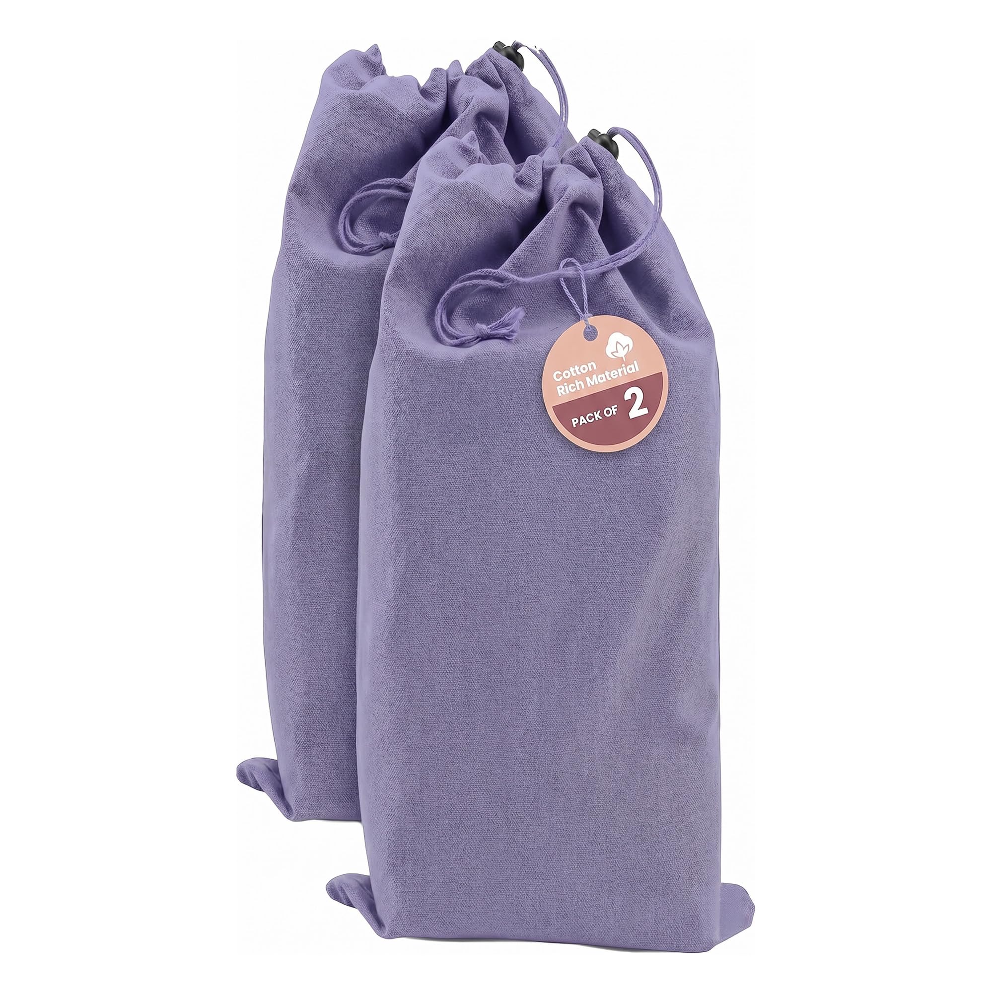 LFH Cotton Rich Shoe Storage Bags with Drawstring, Dustproof Breathable Reusable Organizer, Perfect For Travel, Dorm, Hotel, College, Gym, Easy to Carry, Machine Washable 8"x17" (Pack of 2) - Lavender